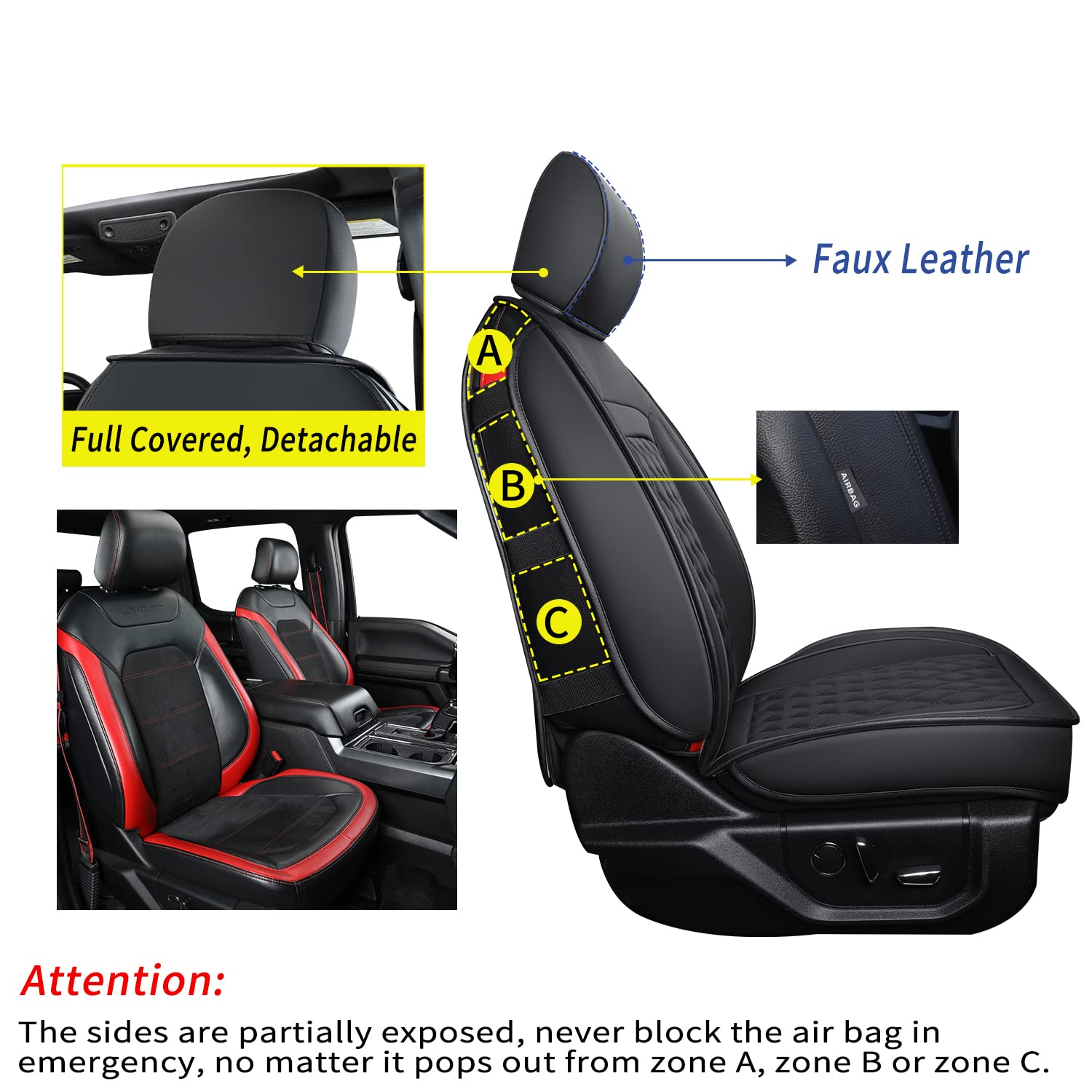 Luckyman Club F150 Faux Leather Seat Covers Fit For 2010-2014 F150 2011-2016 F250 F350 F450 Pickup Trucks(Front Pair, Black 2Pcs