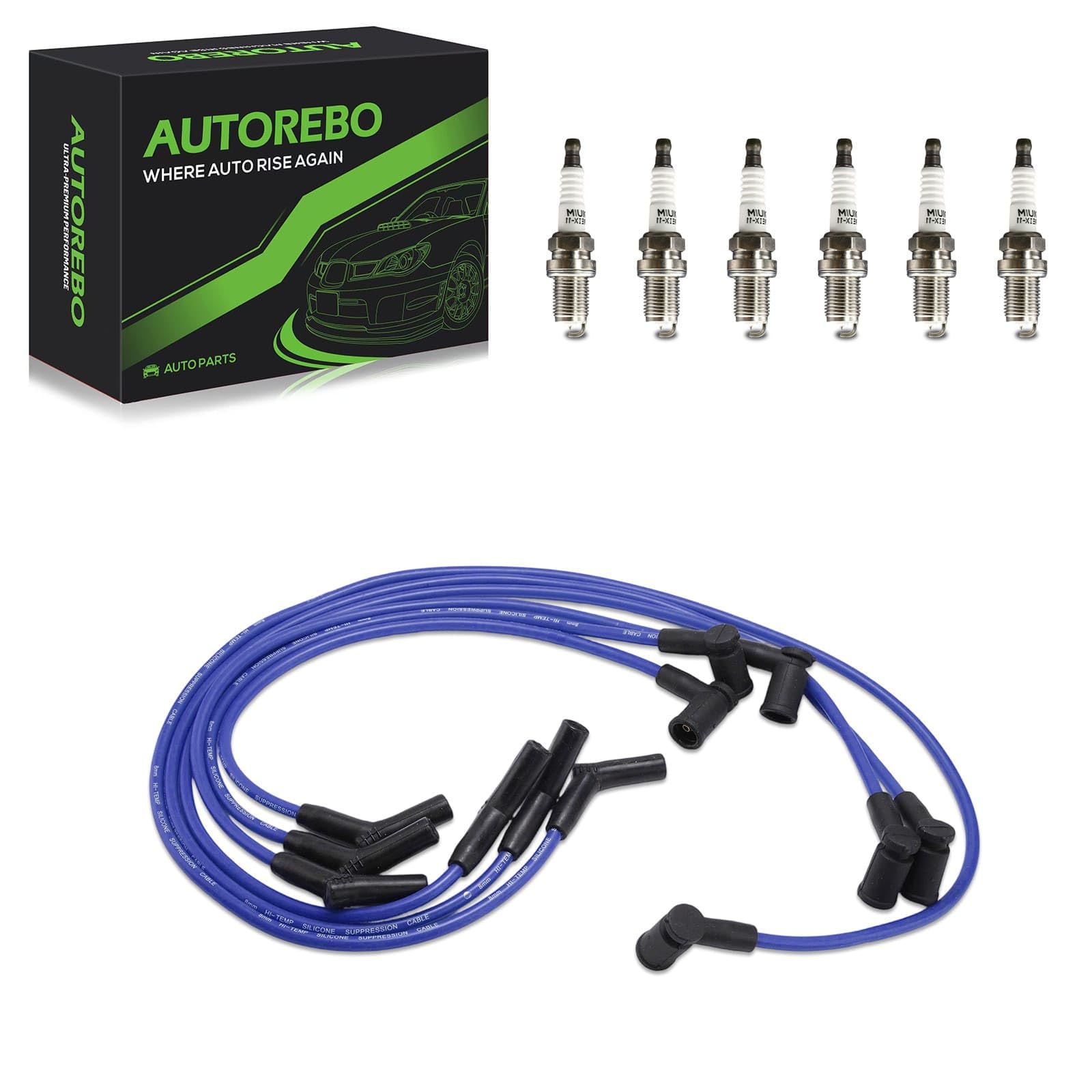Iridium Spark Plugs with Wire Set Set of 6 Pcs Compatible with Ford Ranger 2005-2007 Mazda B3000 2006-2008 V6 3.0L # 671-6263 67