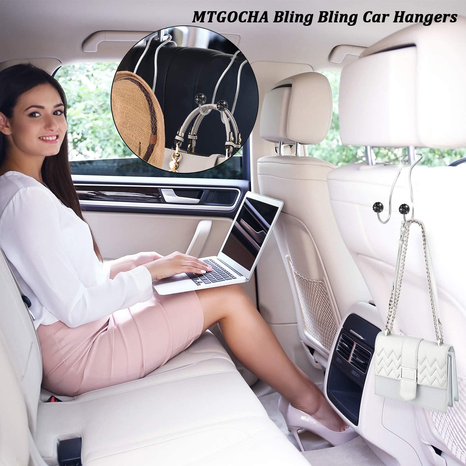 Mtgocha Bling Purse Hook For Car Headrest,Upgraded Cute Car Seat Hooks For Bag, Handbag Holder Purse Hanger For Car Bling Access