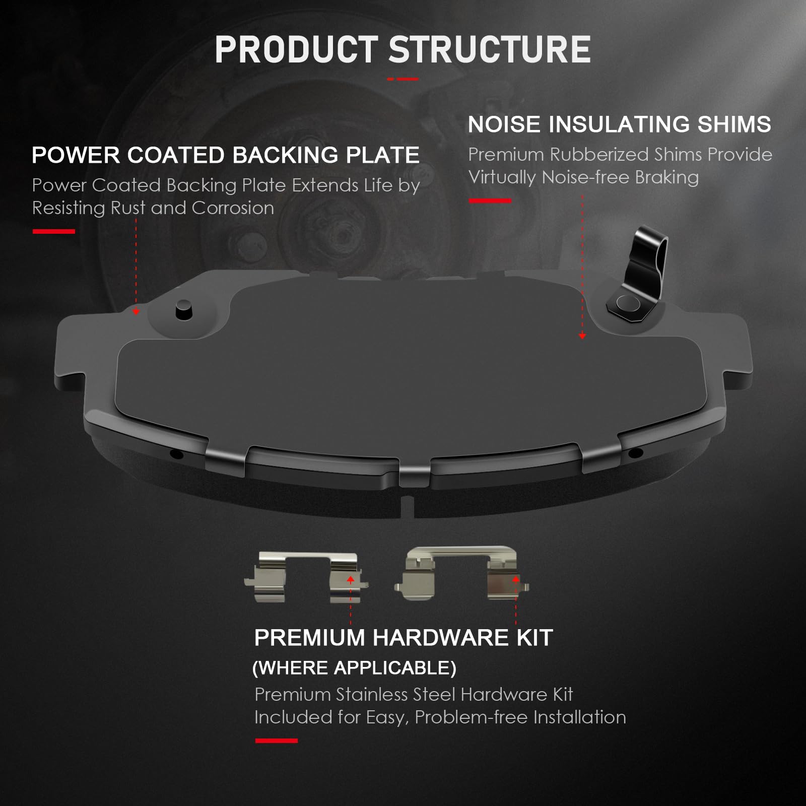 Cciyu D914 D536 Front & Rear Professional Ceramic Brake Pads Set Fit For 2002-2004 For Honda Cr-V,2003-2011 For Honda Element