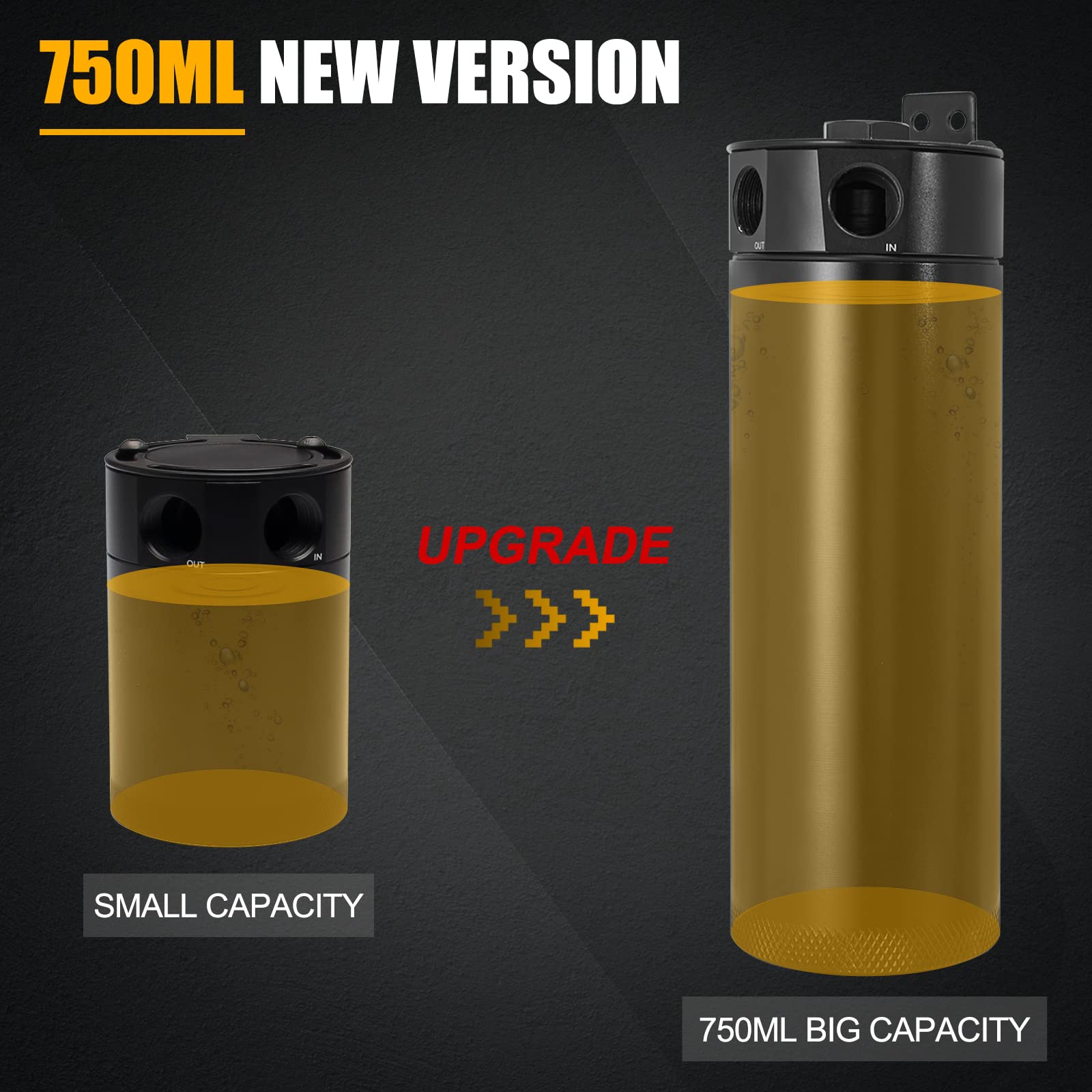 Temsone Universal 2 Port Aluminum 750Ml Baffled Oil Catch Can Reservoir Tank With Breather Filter And Drain Valve