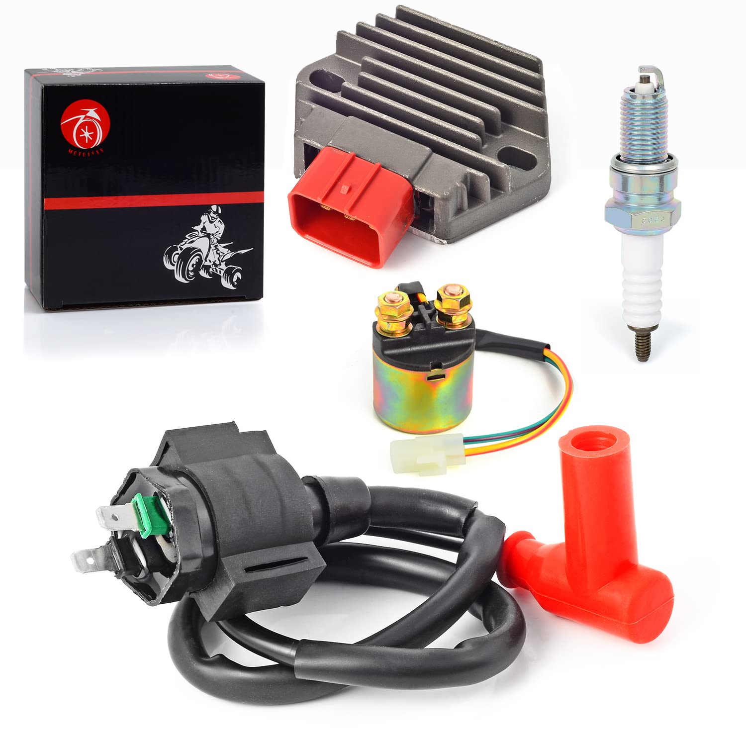 MOTO1988 Regulator Rectifier & Relay Ignition Coil Kit for Honda Rancher 350 & Foreman 450 1997-2006, Model 31600-HM7-003