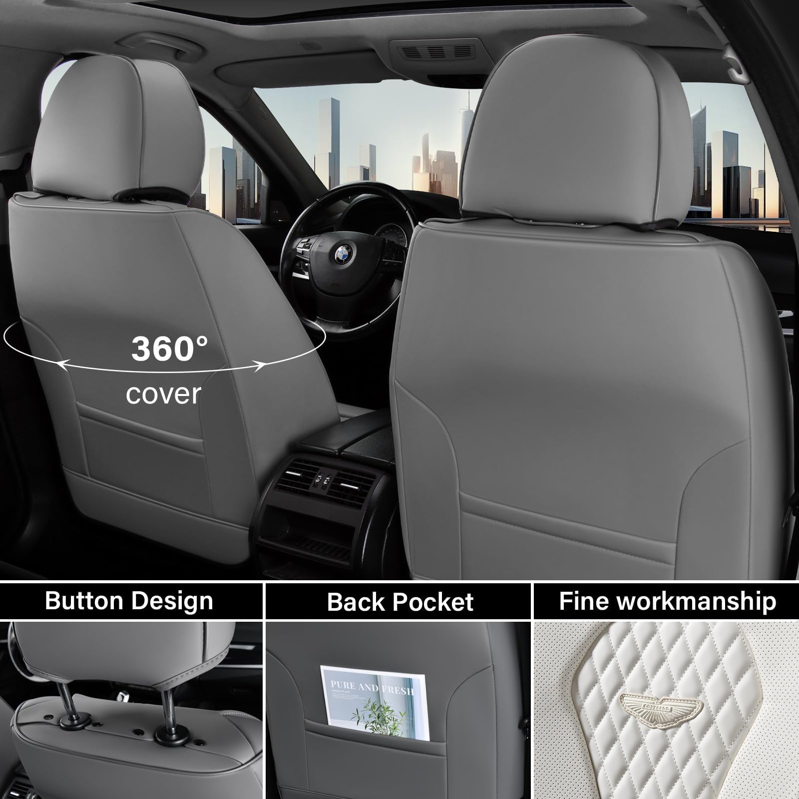 Coverado Car Seat Covers, Waterproof Faux Leather Front Pair, White, SCU018 Series, Universal Fit for Most Cars