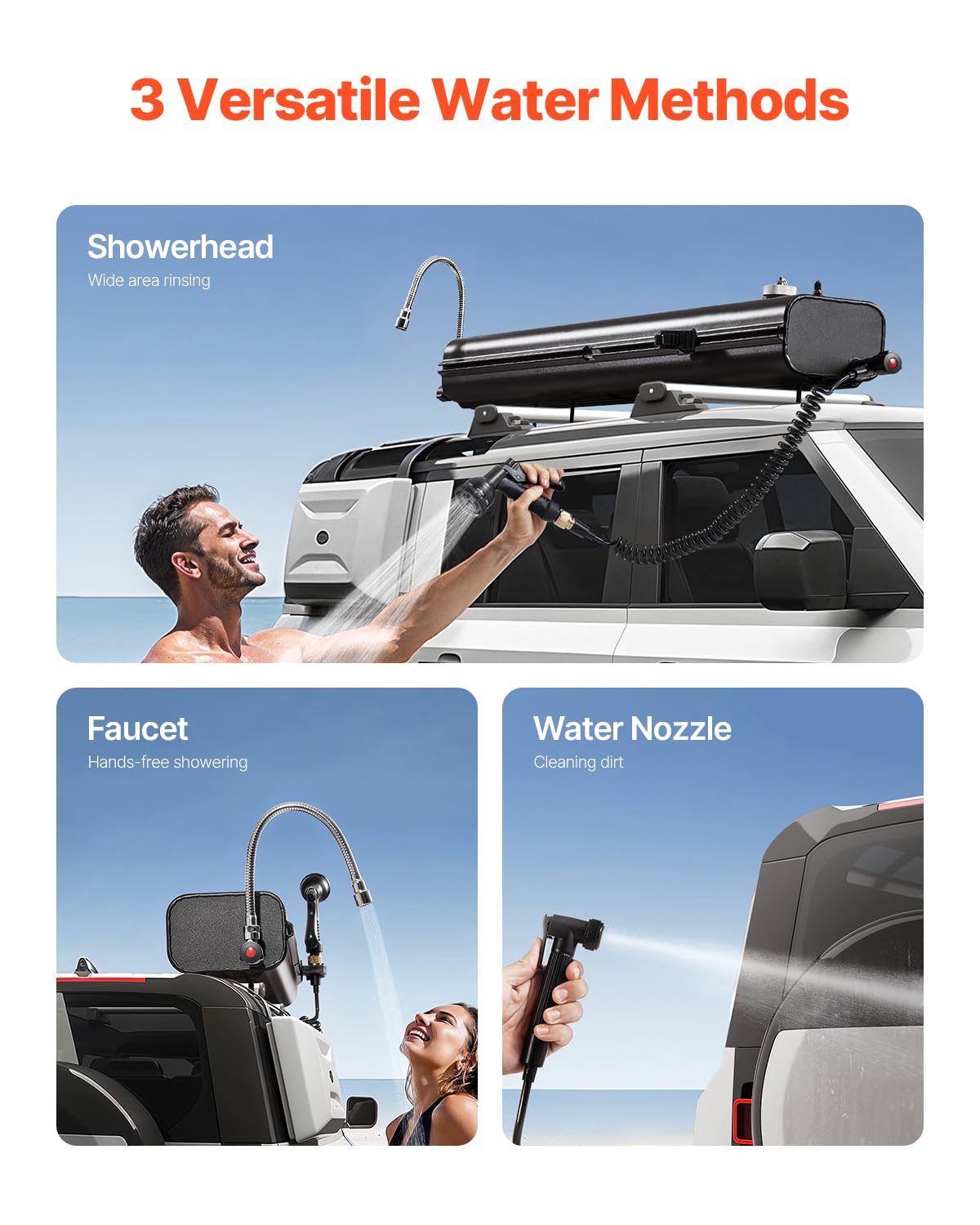 VEVOR Pressurized Water Tank, 4.5 Gal, Lightweight Aluminum Metal, Multi-Dispensing Outdoor Roof Rack Water Tank with 2 Splash-G