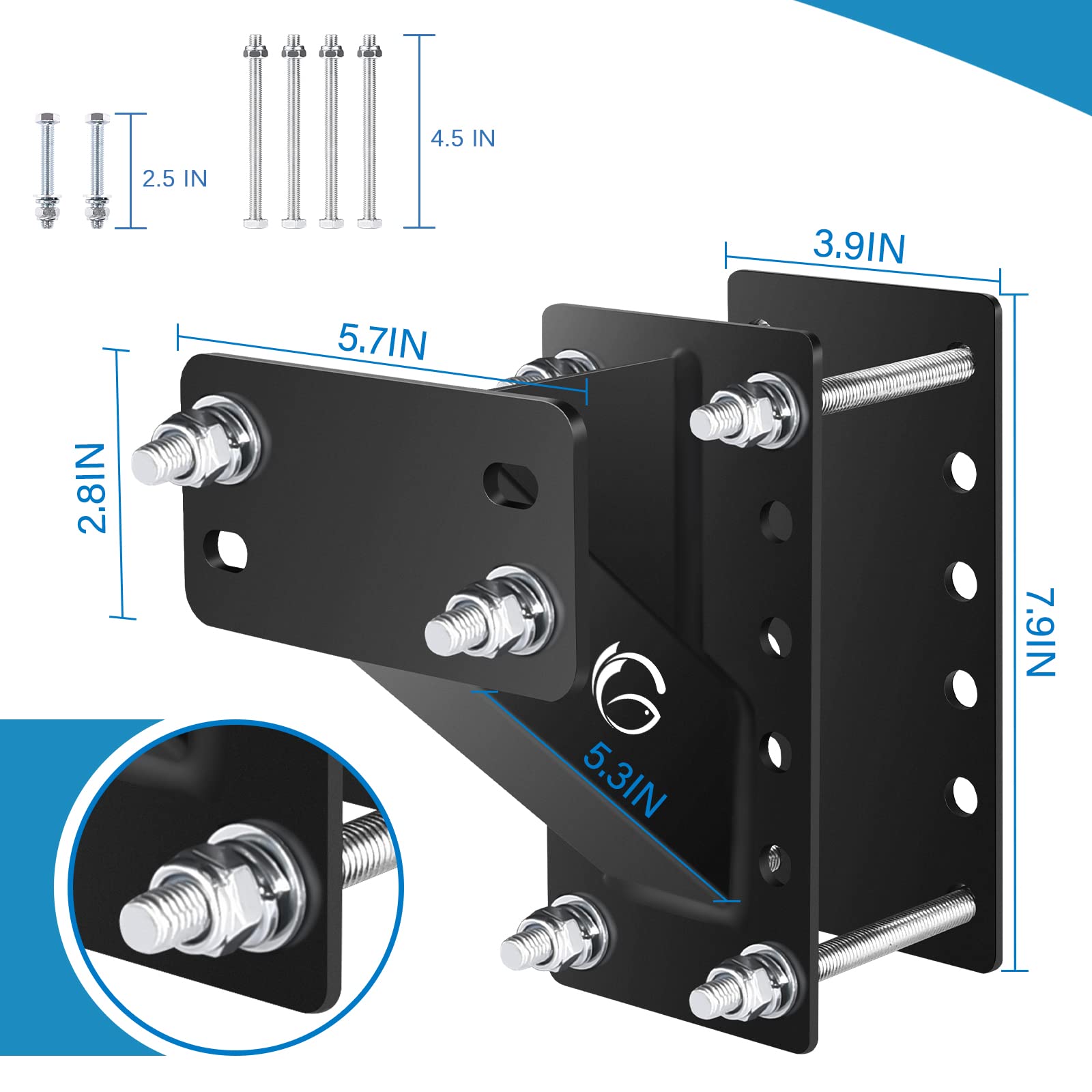 Spare Tire Carrier,Gadfish Spare Tire Mount Boat Trailer Carrier Bracket,Heavy Duty Lock Holder,Fits 4 & 5 & 6 Lugs Trailer Wheels On 4', 4.5'', 4.75'', 5'' And 5.5'' Bolt Patterns,Holds Up To 150 Lbs