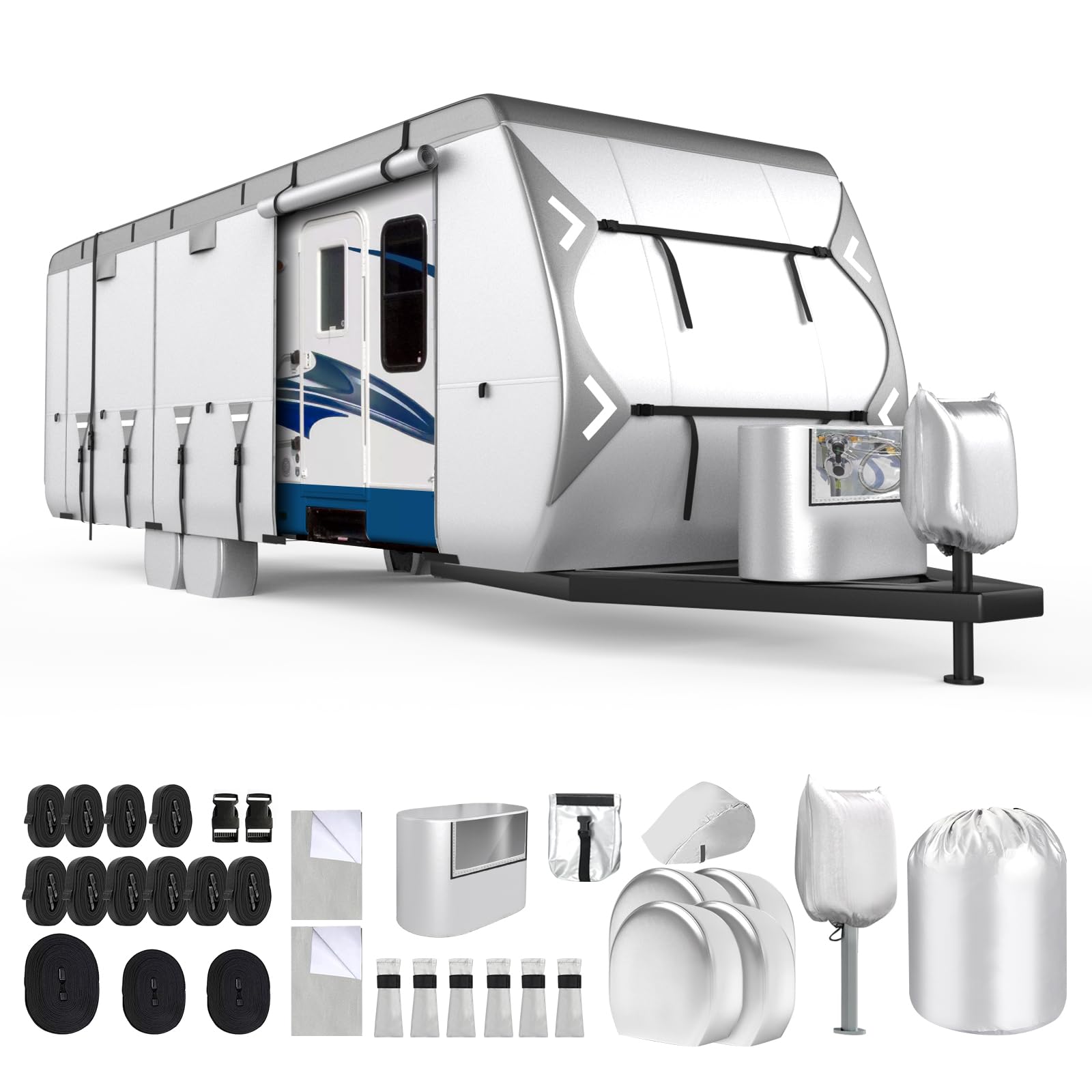 Mofeez Oxford Fabric Travel Trailer Rv Cover, 420D Oxford Camper Cover 16-18 Ft Tearproof Waterproof Windproof Travel Trailer Co