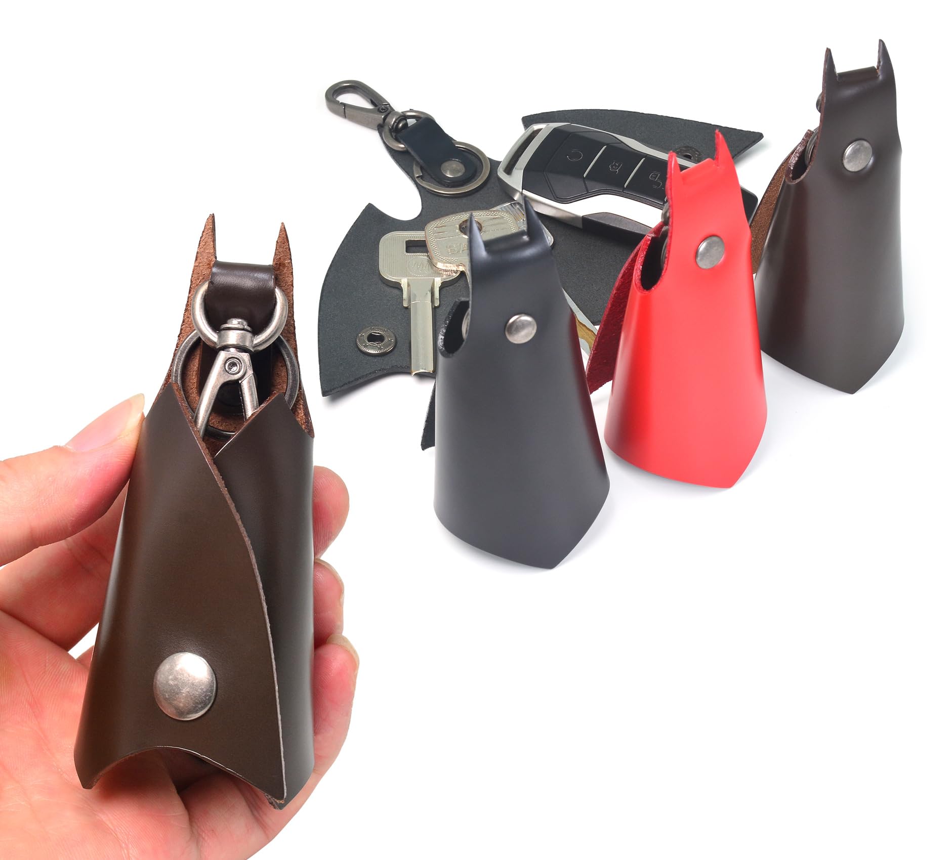 CAILLU Leather KeyChain Bat Shape for Men & Women, Dark Brown Car Key Fob Case