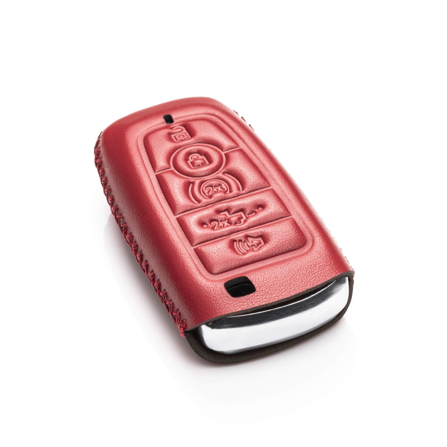 Vitodeco Leather Smart Key Fob Case Compatible With Ford Escape 2025, Bronco 2025, Explorer 2025, Edge 2025, Expedition 2025, F-150, Mustang 2025, F150 2025 And More Models (5-Button, Red)