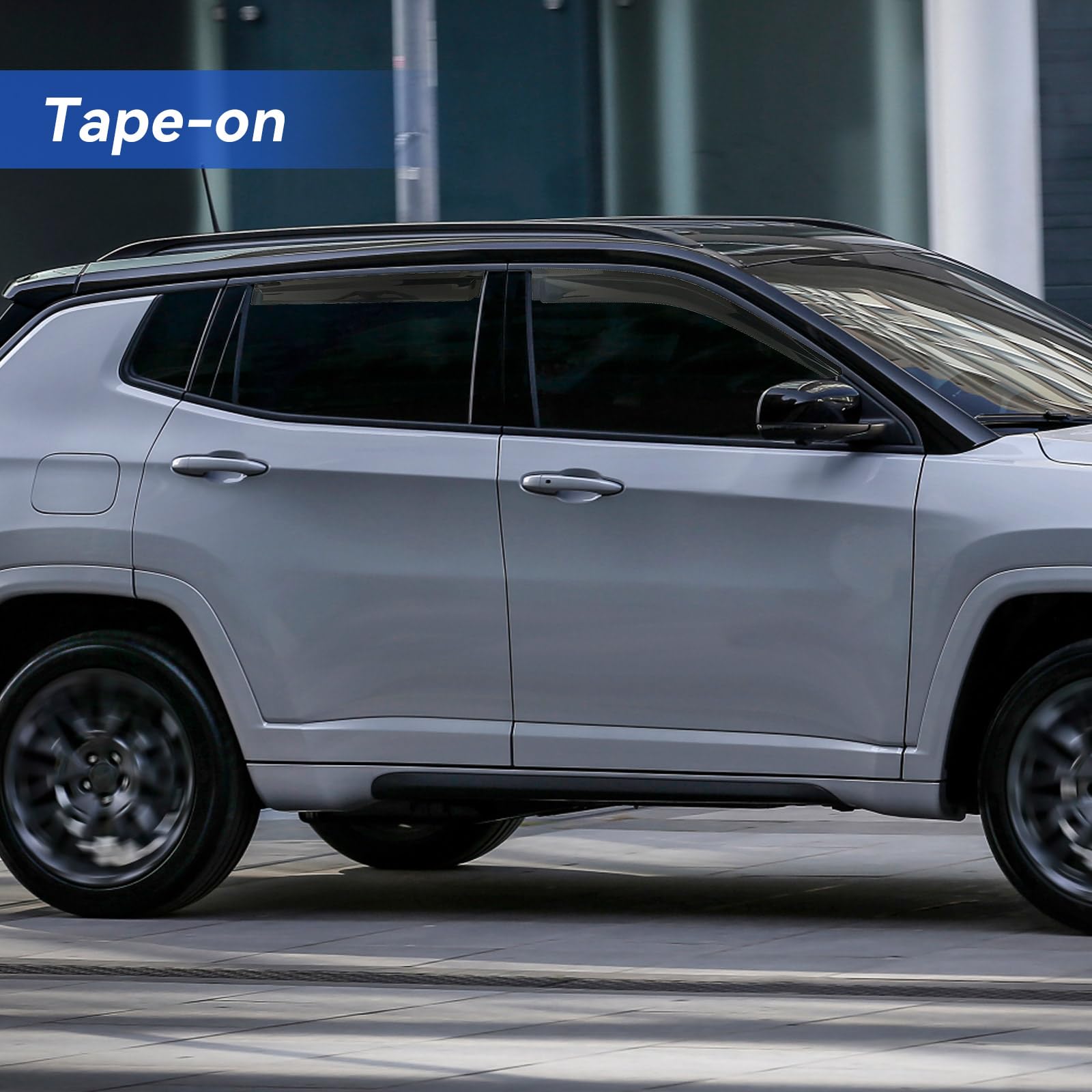 YQAUTEC Window Visors Rain Guards, Smoked Acrylic Deflectors for 2017-2025 Jeep Compass, Model YD-300