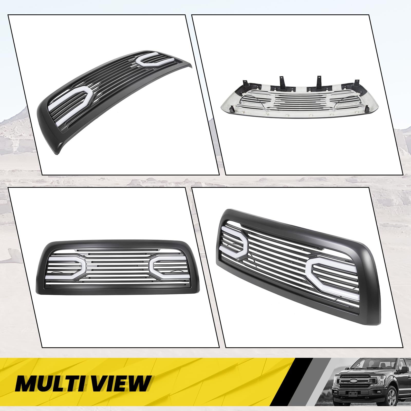 KUAFU Front Hood Bumper Grille with LED Lights, Compatible with 2010-2018 Dodge Ram 2500/3500/4500, Black ABS, Model BL567