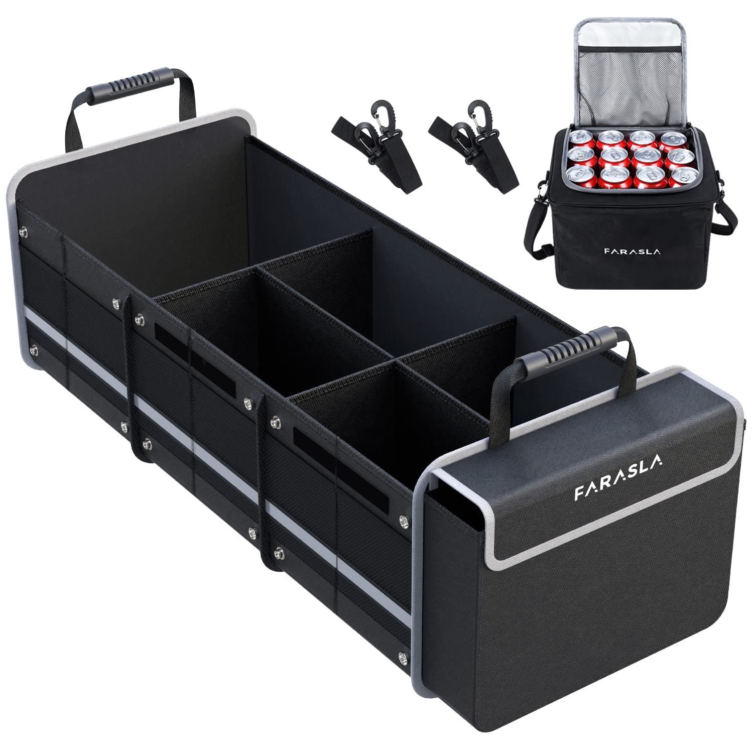 Farasla Waterproof Trunk Organizer With Insulated Leakproof Cooler Bag, Foldable Cover, Adjustable Securing Straps (4-In-1 W/Coo