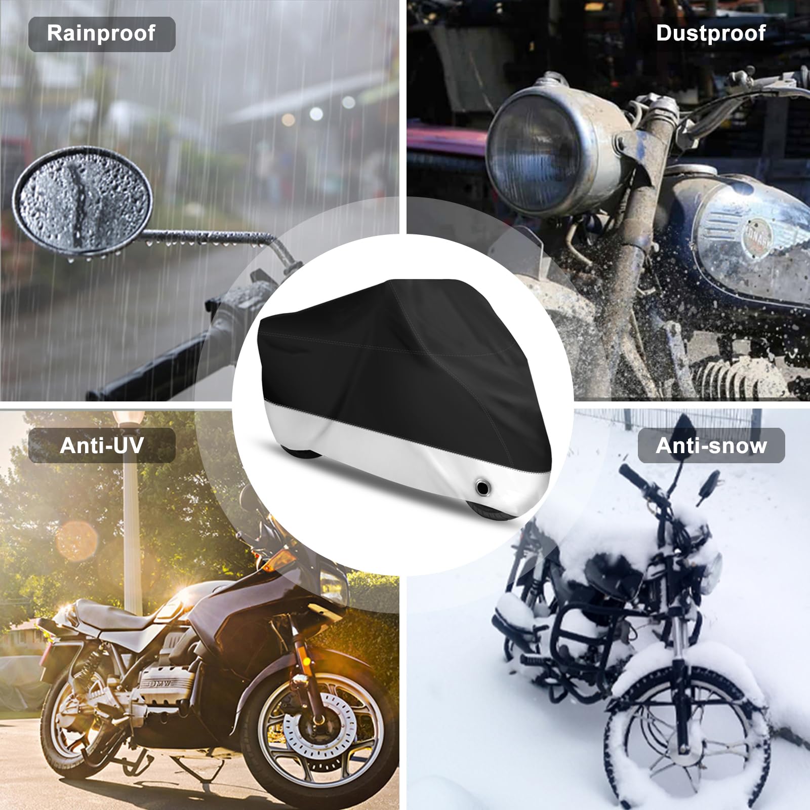 Xyzctem All Season Black Waterproof Sun Motorcycle Cover,Fits Up To 97' Motors (X Large & Lockholes)