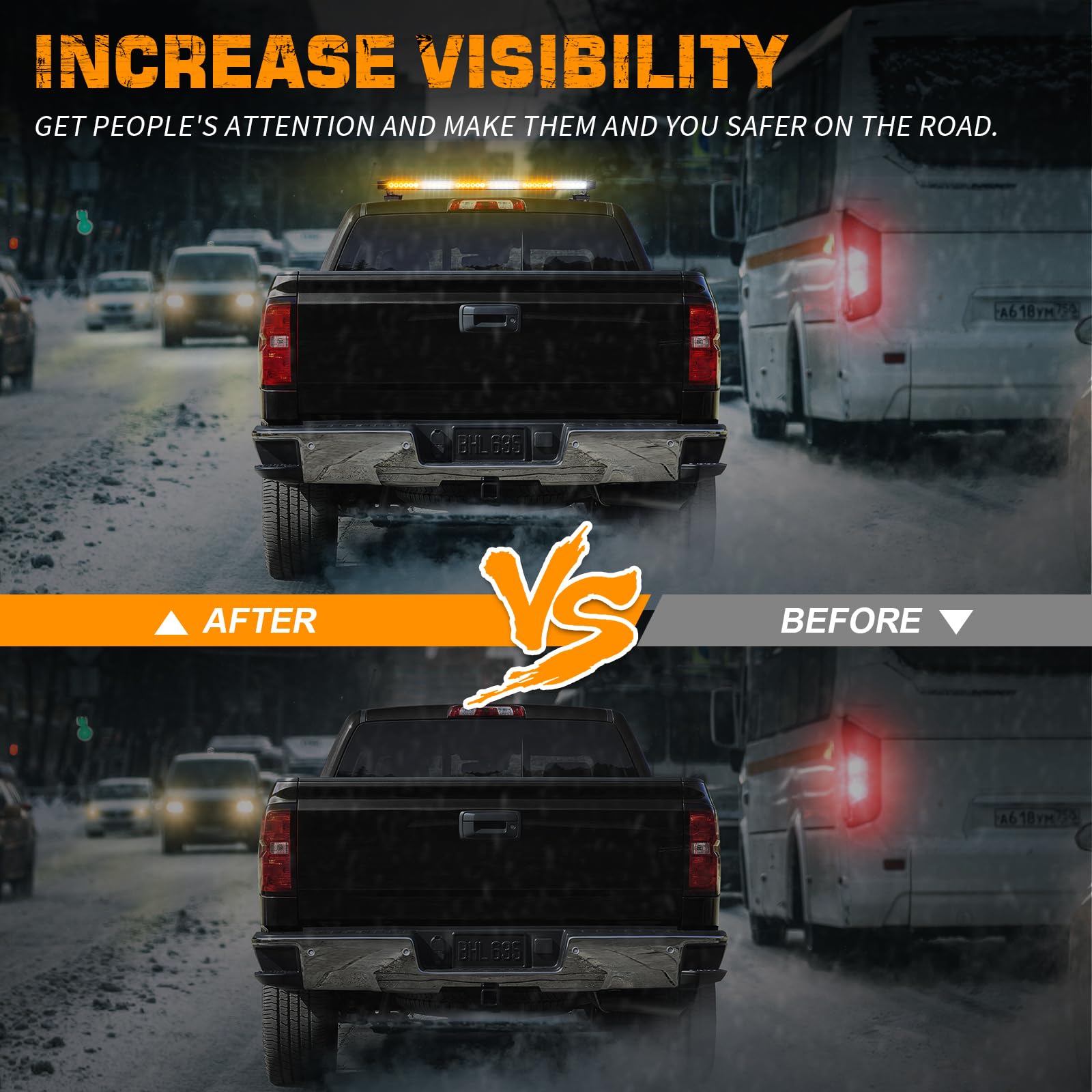 XRIDONSEN 28.4" LED Strobe Light Bar - Amber/White, Dual Side Traffic Advisor, Magnetic Base for Trucks & Construction Vehicles, Model XR-826