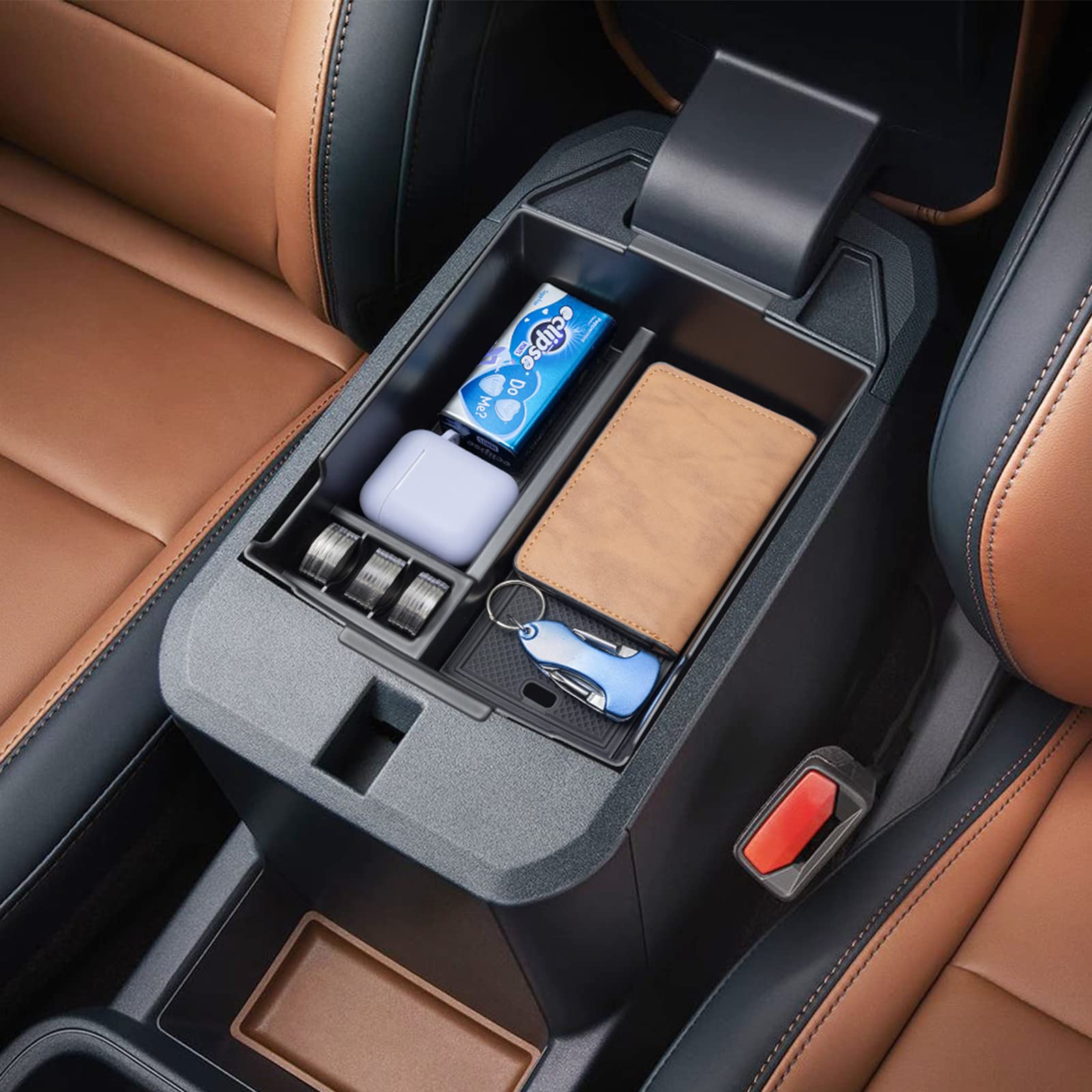 Topinstall Center Console Tray Compatible With 2022-2025 Ford Maverick Accessories, Xl Xlt Lariat Pickup Truck Organizer Armrest Box Coin Container-Black