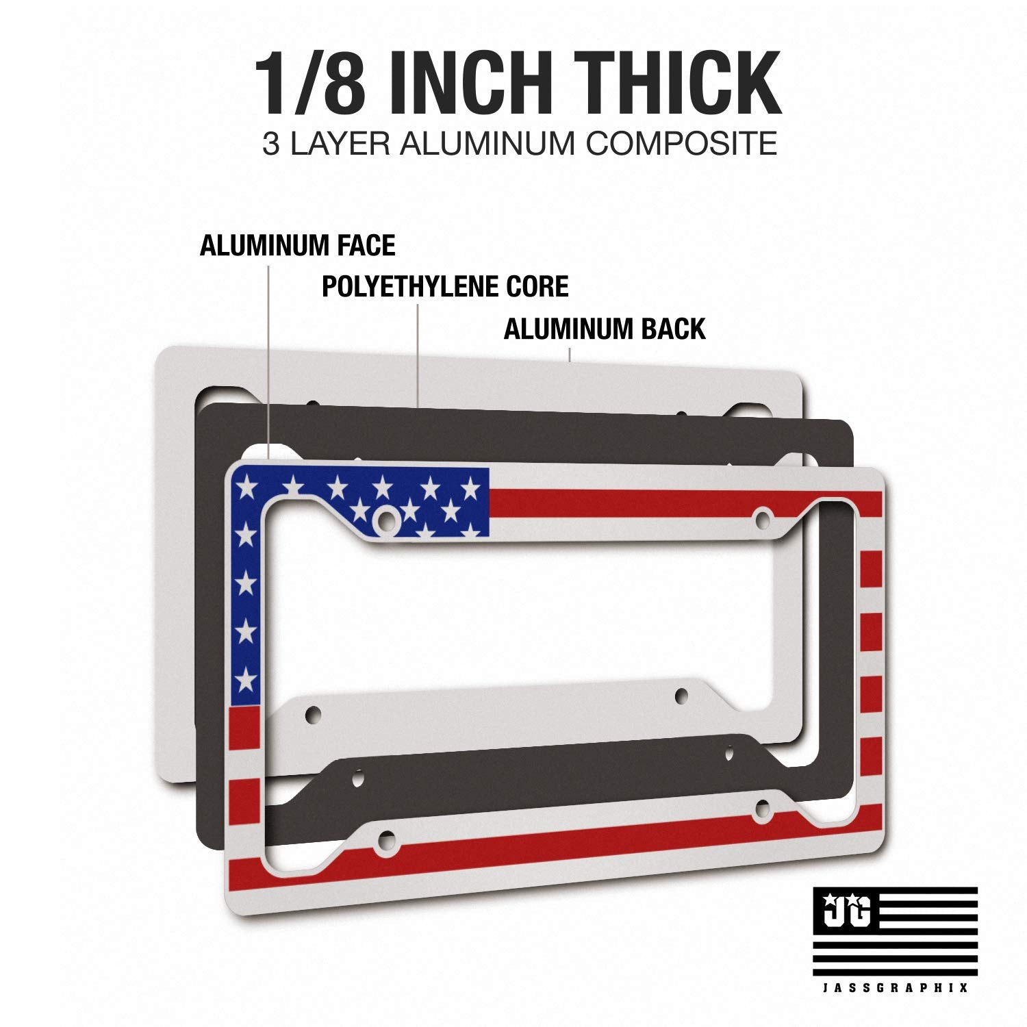 American Flag License Plate Frame - Red White And Blue On White - Tactical- Car Tag Frame Usa America