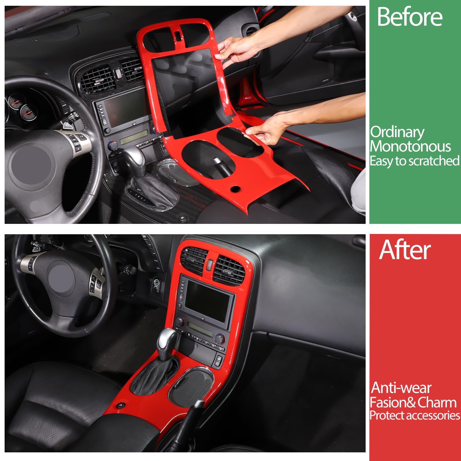 Moittellc Gear Shift Panel Trim Cover for Chevy Corvette C6 (2005-2013) - ABS Plastic, Sports Red, Anti-Scratch Accessories