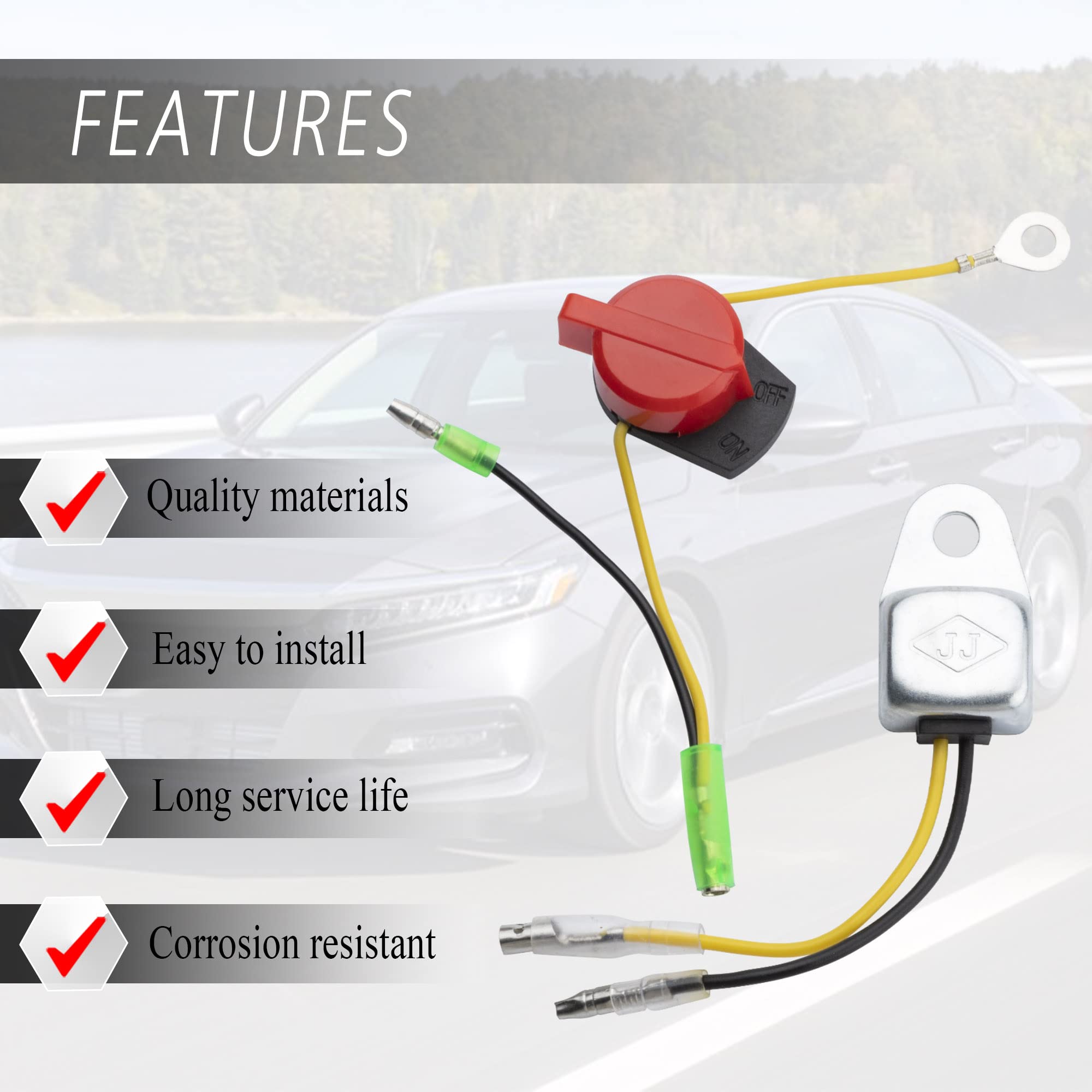NFSpeeding On Off Switch Engine Kill Switch with 2 Low Oil Sensors for Honda GX120 GX160 GX200 GX240 GX270 GX340 GX390 - Black