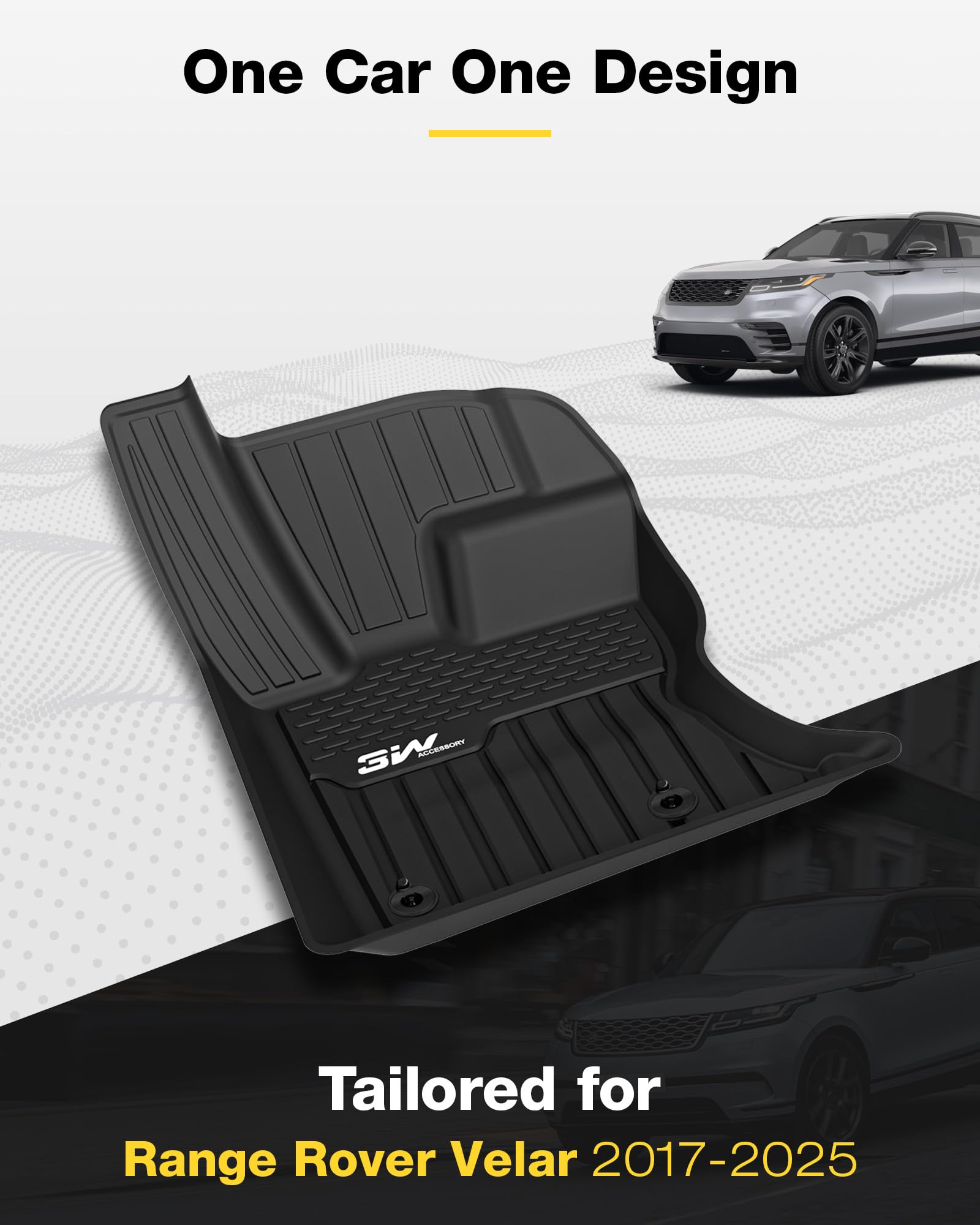 3W TPE All Weather Floor Mats for 2017-2026 Range Rover Velar & Jaguar F-Pace, Black, Full Set, RR Velar Model ZY1050806-1