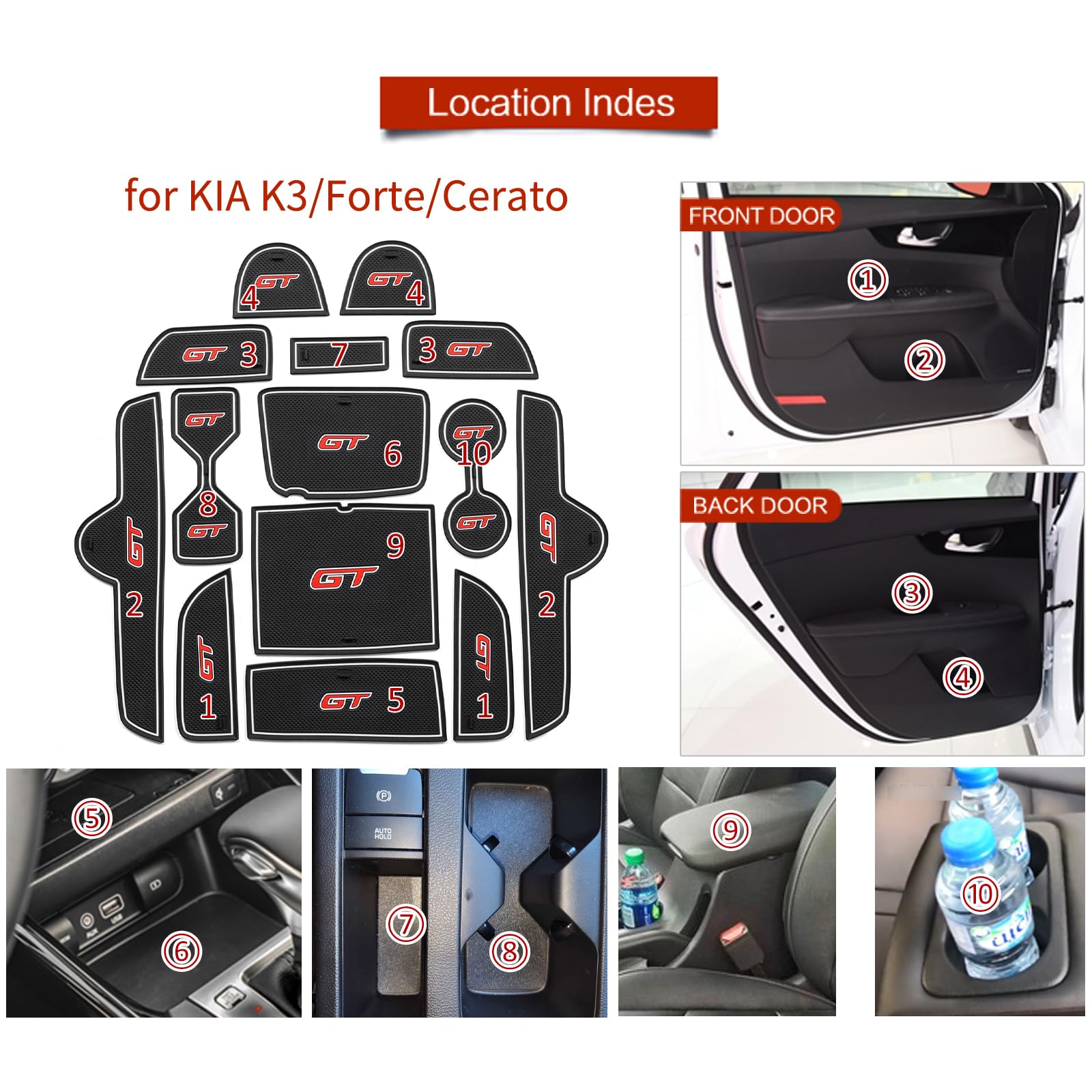 Center Console Liner Compatible With Kia Forte Gt/Gt-Line 2022 2023 2024 Center Console Liner Cup Holders Non-Slip Pad Inserts Accessories (White)