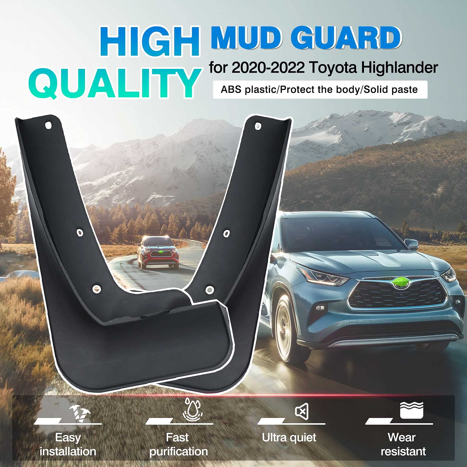 Autorder Mud Flaps Splash Guards For Toyota Highlander 2025 2024 2023 2022 2021 2020 Accessoreis Mudflap Fender Flares Front And