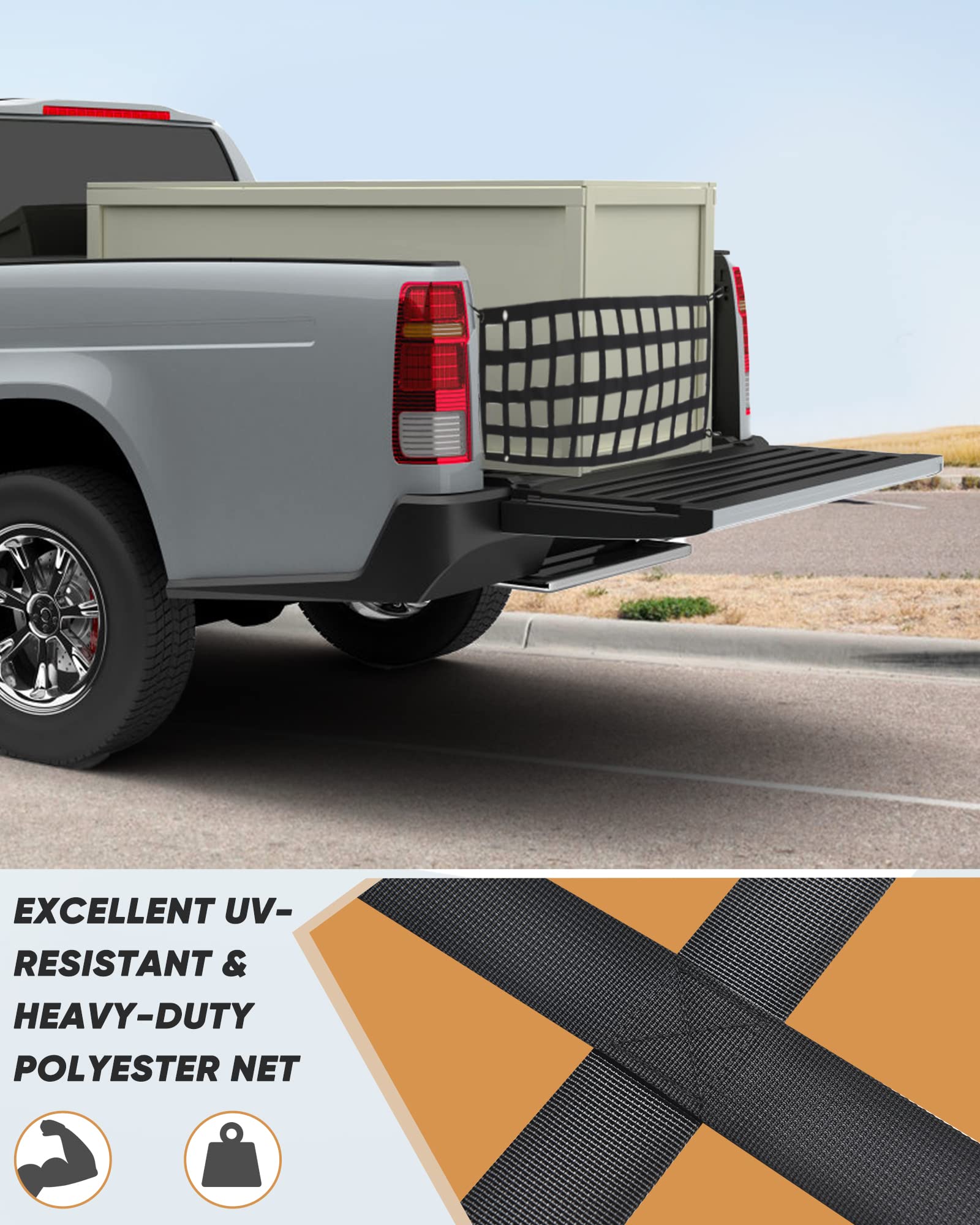 Lucky Straps Tailgate Net For Pickup Truck Bed, 60'' X 18'' Heavy Duty Tailgate Cargo Netting For Full Size Truck, Easy-To-Use T