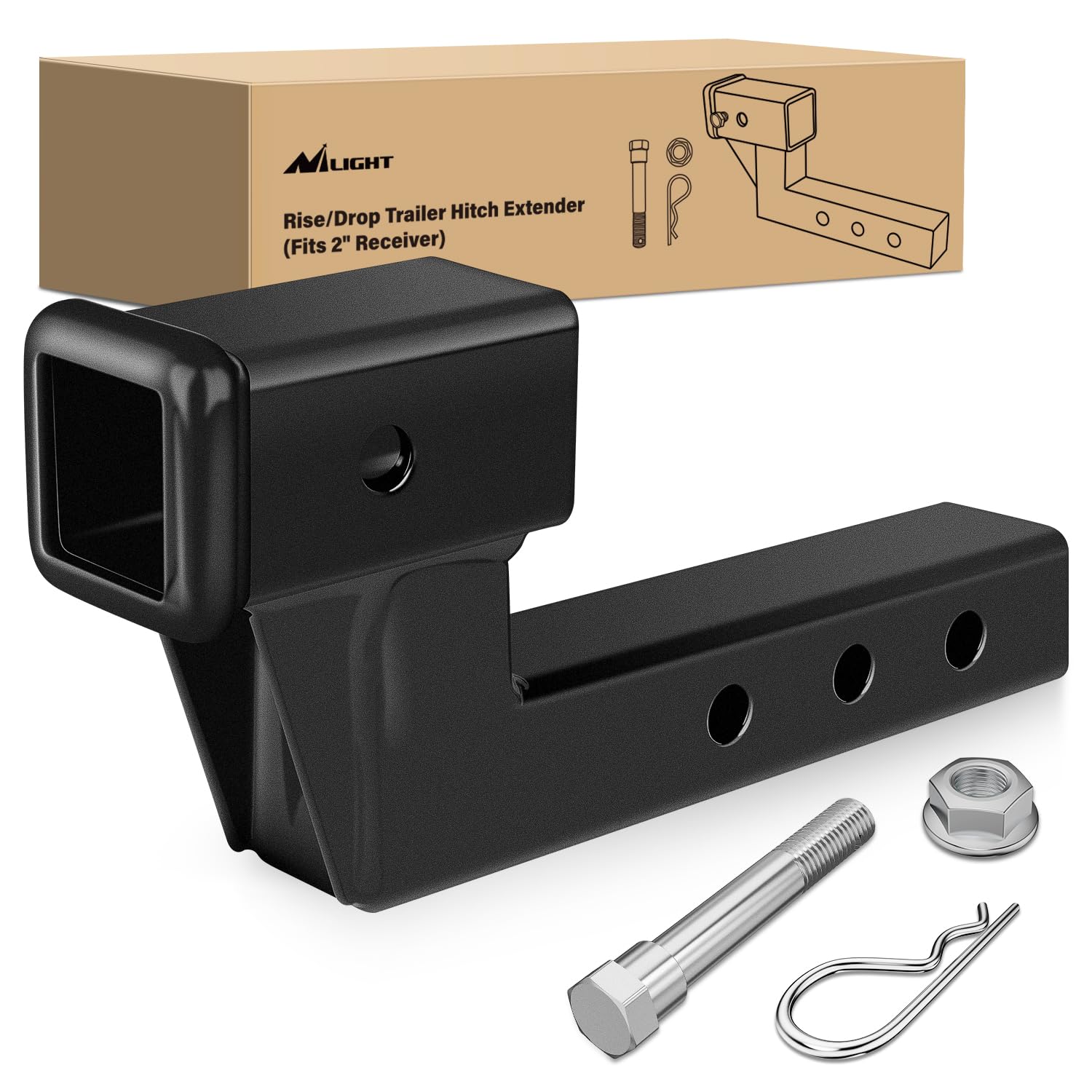 Nilight Trailer Hitch Extension Riser For 2 Inch Receiver With 4 Inch Rise Or Drop With Bolt Nut Clip 7,500 Lbs Capacity Adjusta