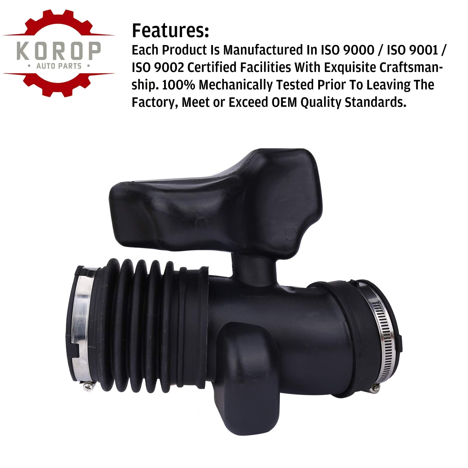 KOROP AUTO PARTS Air Intake Cleaner Hose, Rubber, Black, Model KP3713GM1, Fits 2009-2011 Buick Enclave, Chevy Traverse, GMC Acadia, Saturn