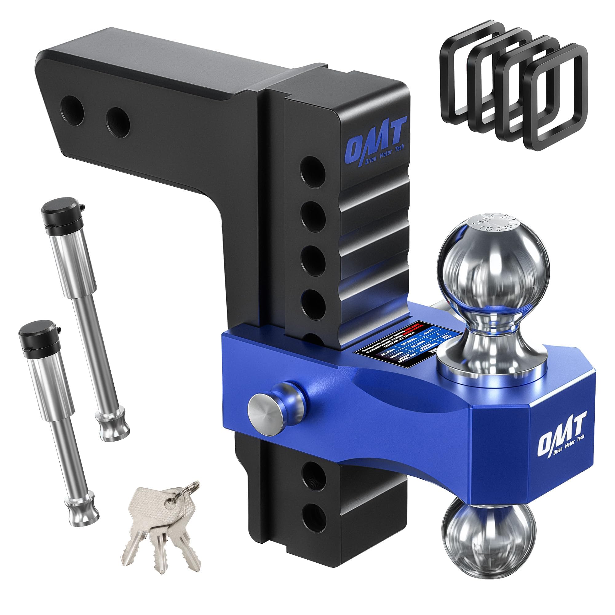 Orion Motor Tech Adjustable Trailer Hitch, Fits 2.5 in Receiver 8 in Drop & Rise Hitch, 8000-18500 GTW, Heavy Duty Aluminum Tow 