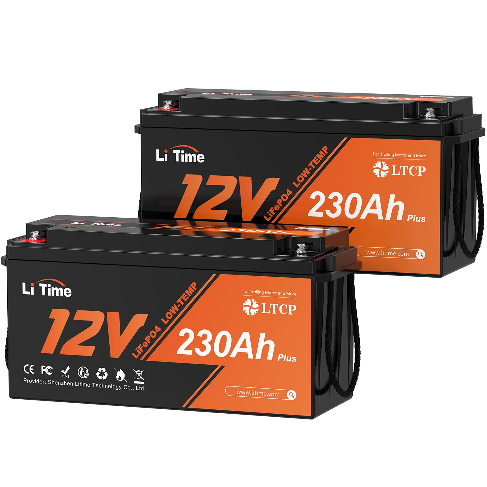 Litime 2 Pack 12V 230Ah Plus Lithium LiFePO4 Battery, Built-in 200A BMS with Low-Temp Protection, Max. 2944Wh Energy, 4000+ Deep