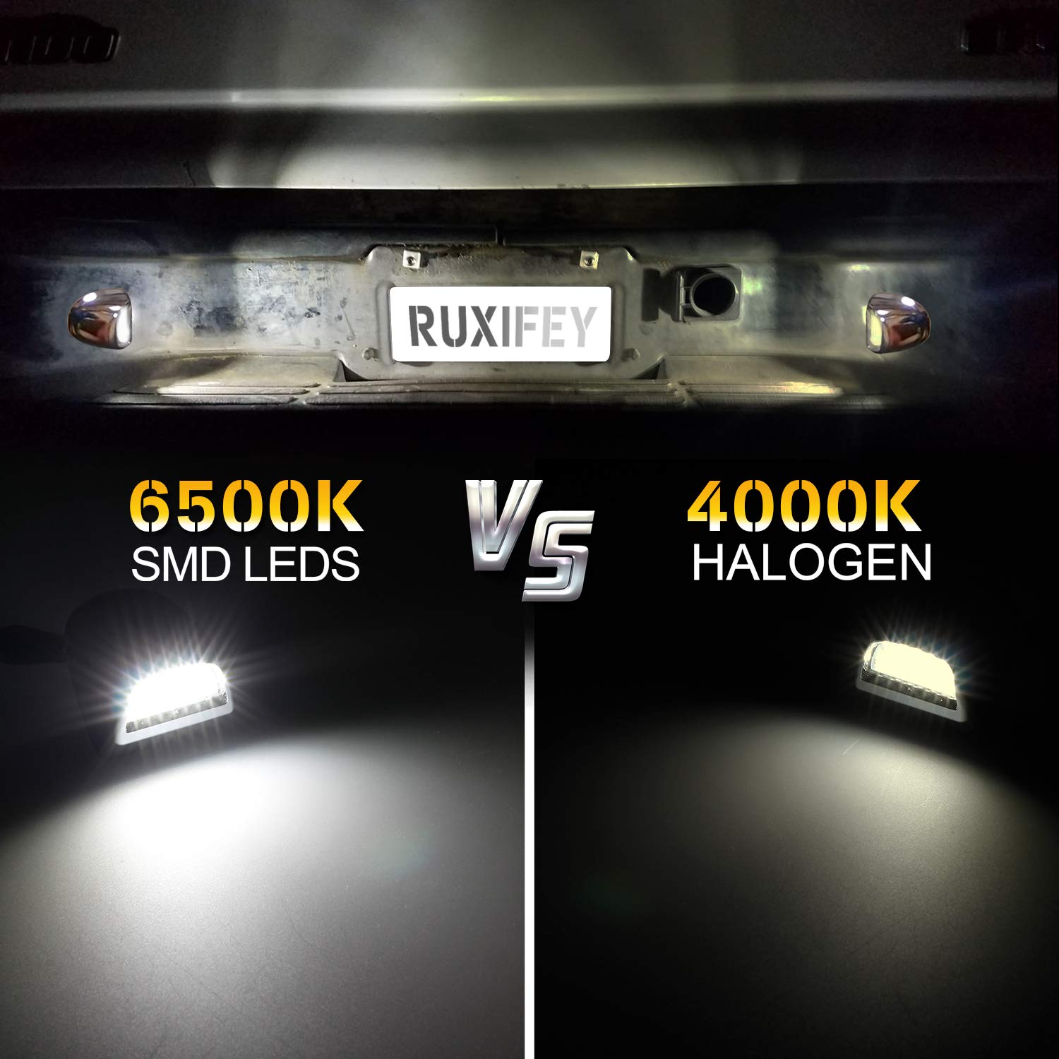RUXIFEY Chrome LED License Plate Lights for GMC Sierra, Silverado, Tahoe, Yukon - 6500K White Polycarbonate