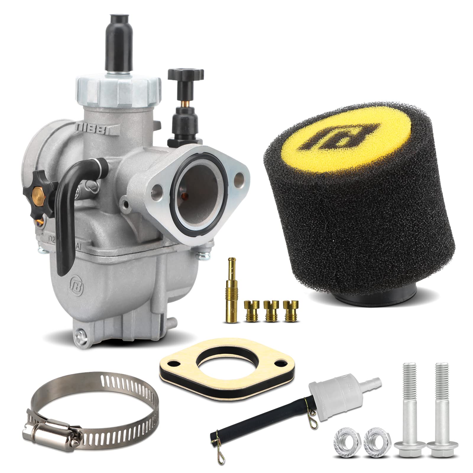 Nibbi Motorcycle Carburetor, Pe22Mm Flange Carb For 110Cc 125Cc 130Cc With Carb Jets, For Dirt Bike Pit Bike Atv Go Karts Moped 