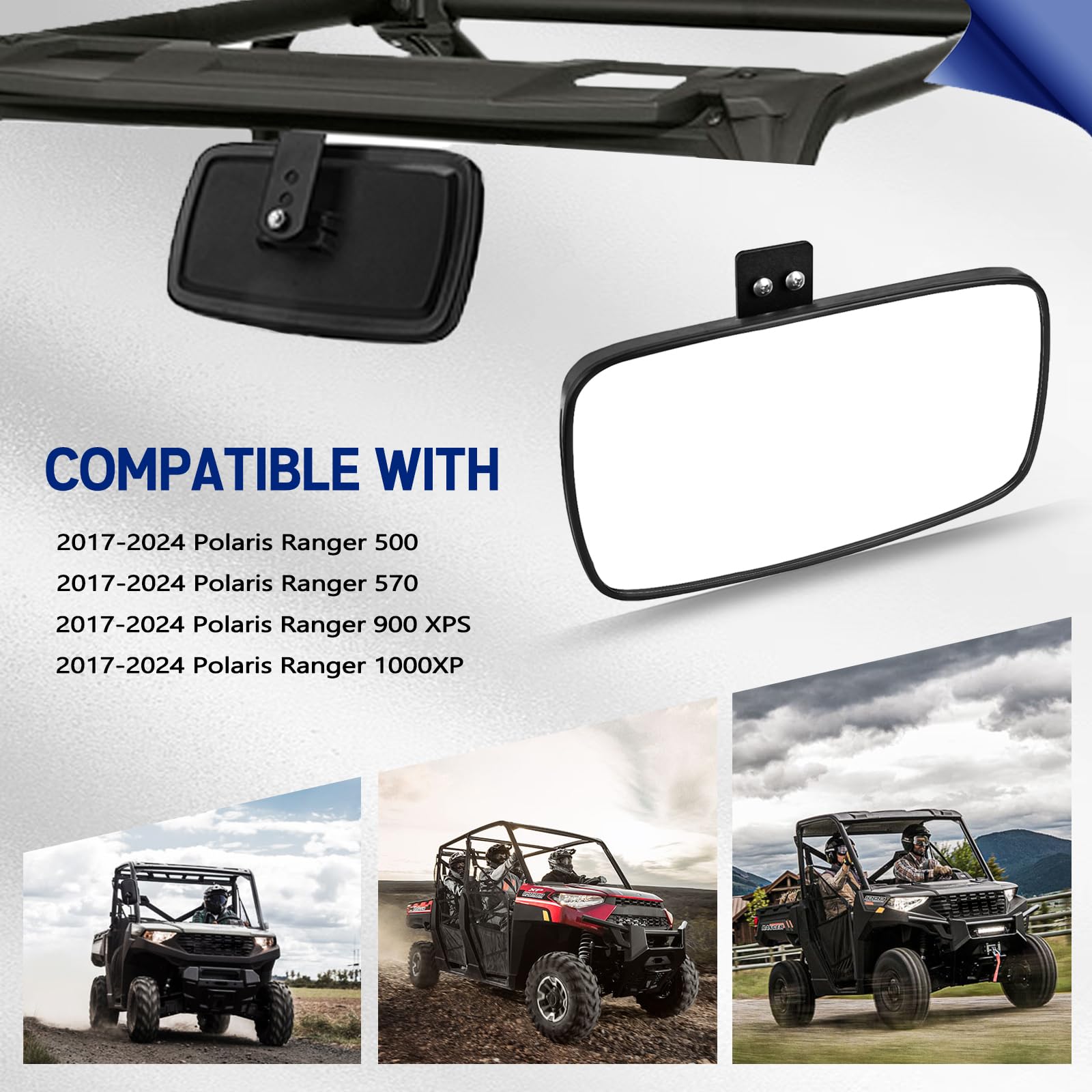 UNIGT Ranger Rear View Mirror, Convex Glass for 2017-2025 Polaris Ranger 500/570/900 XP/1000 XP/Crew, Fits Factory Drop Down Mount 287