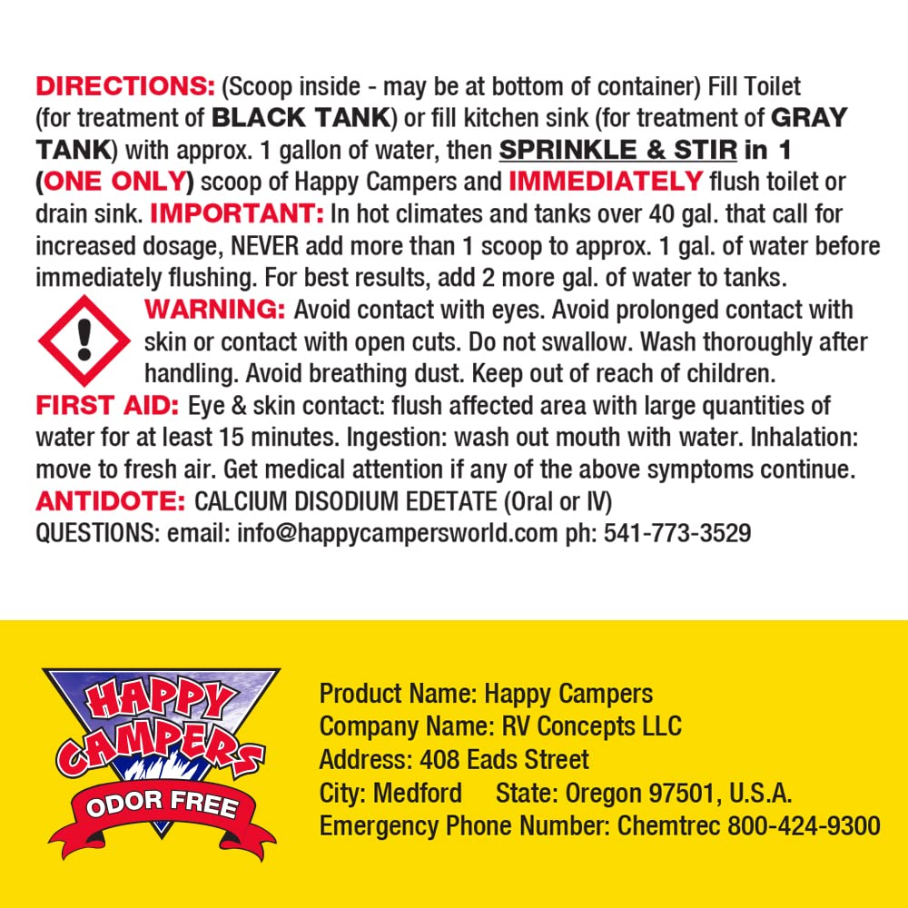 Happy Campers RV Holding Tank Treatment - 64 Ounce for Total Odor Control - Powerful and Effective Solution