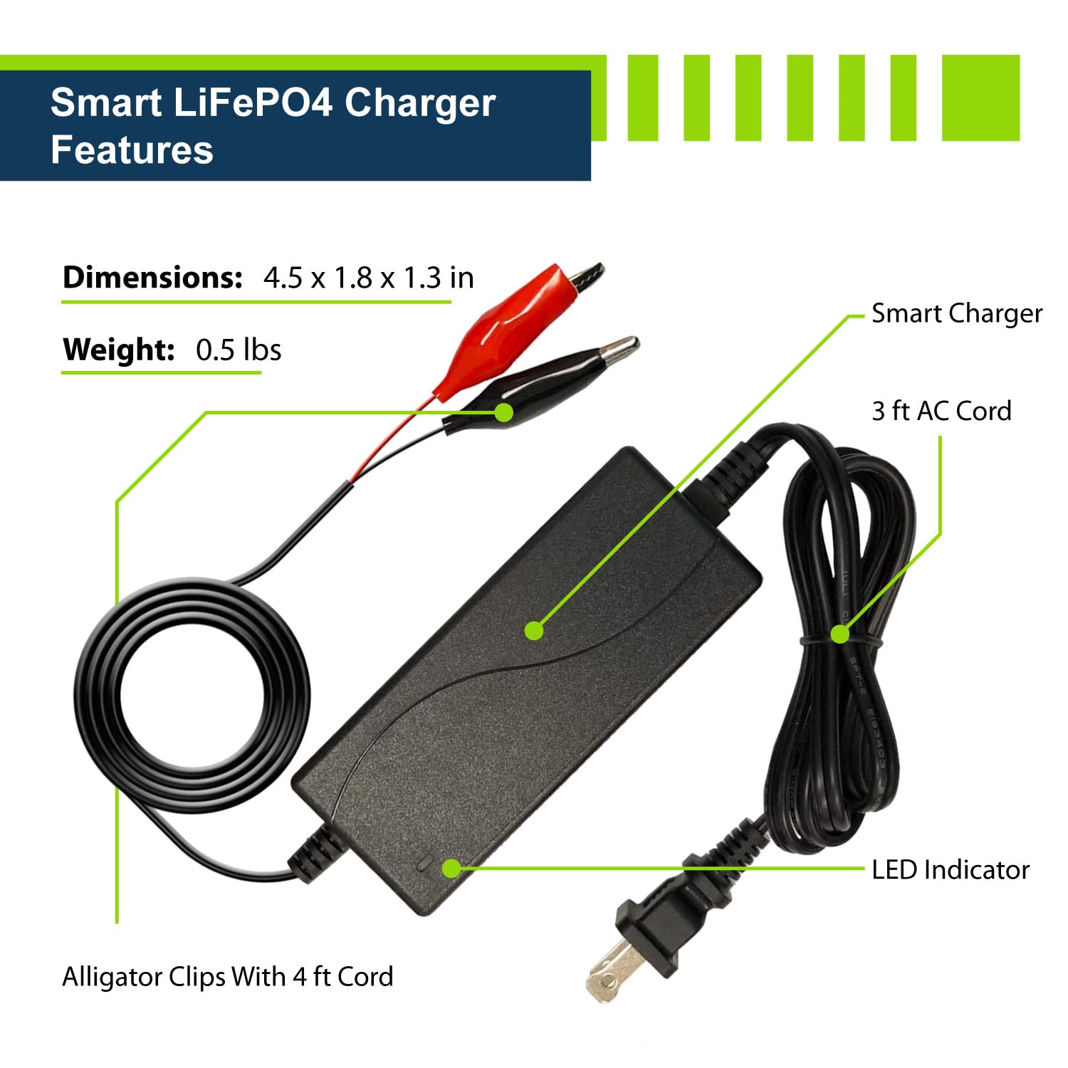 ExpertPower 12V 2A Smart Charger for LiFePO4 Deep Cycle Batteries - UL Listed, Black, Model EPC122
