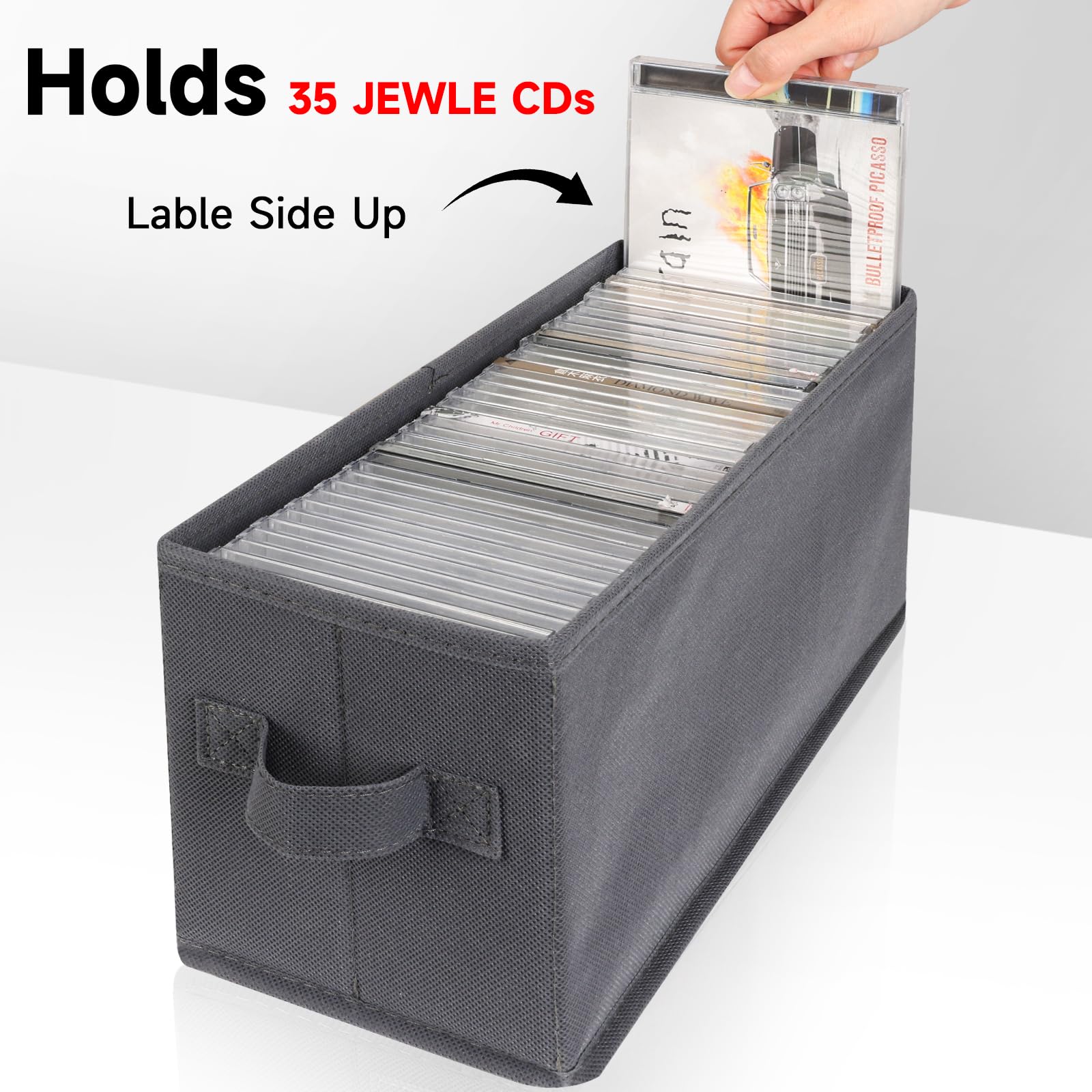 NUSWOR CD Storage Box - Stackable Organizer, Holds 70 Jewel Cases, 2-Pack, Grey, 14.37x5.5x6.3 Inches, Thickened Non