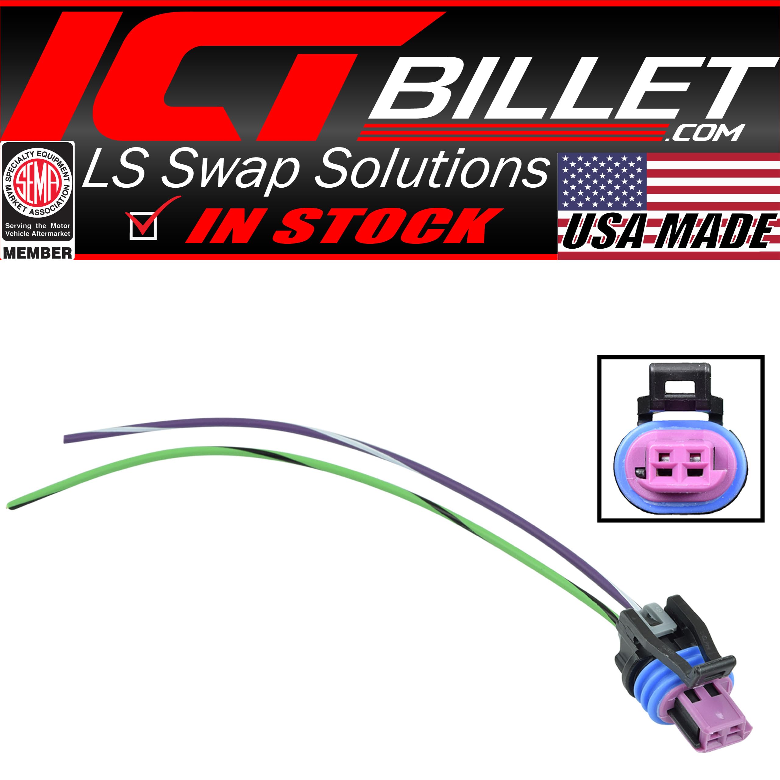 ICT Billet VSS Wire Connector Pigtail LS Vehicle Speed Sensor LS1 Plug T56 4L60e 4L80e Transmission Swap OEM Color TXL LS2 LM7 L
