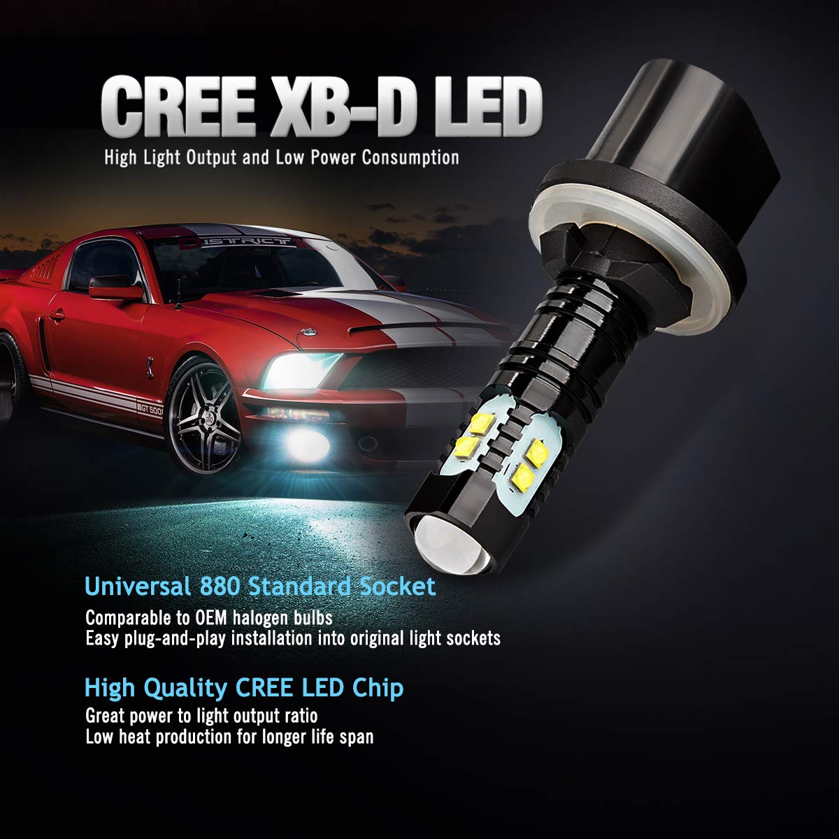Antline Extremely Bright 50W High Power 880 890 892 893 899 Led Fog Light Bulbs Xenon White For Drl Or Fog Lights (Packs Of 2)