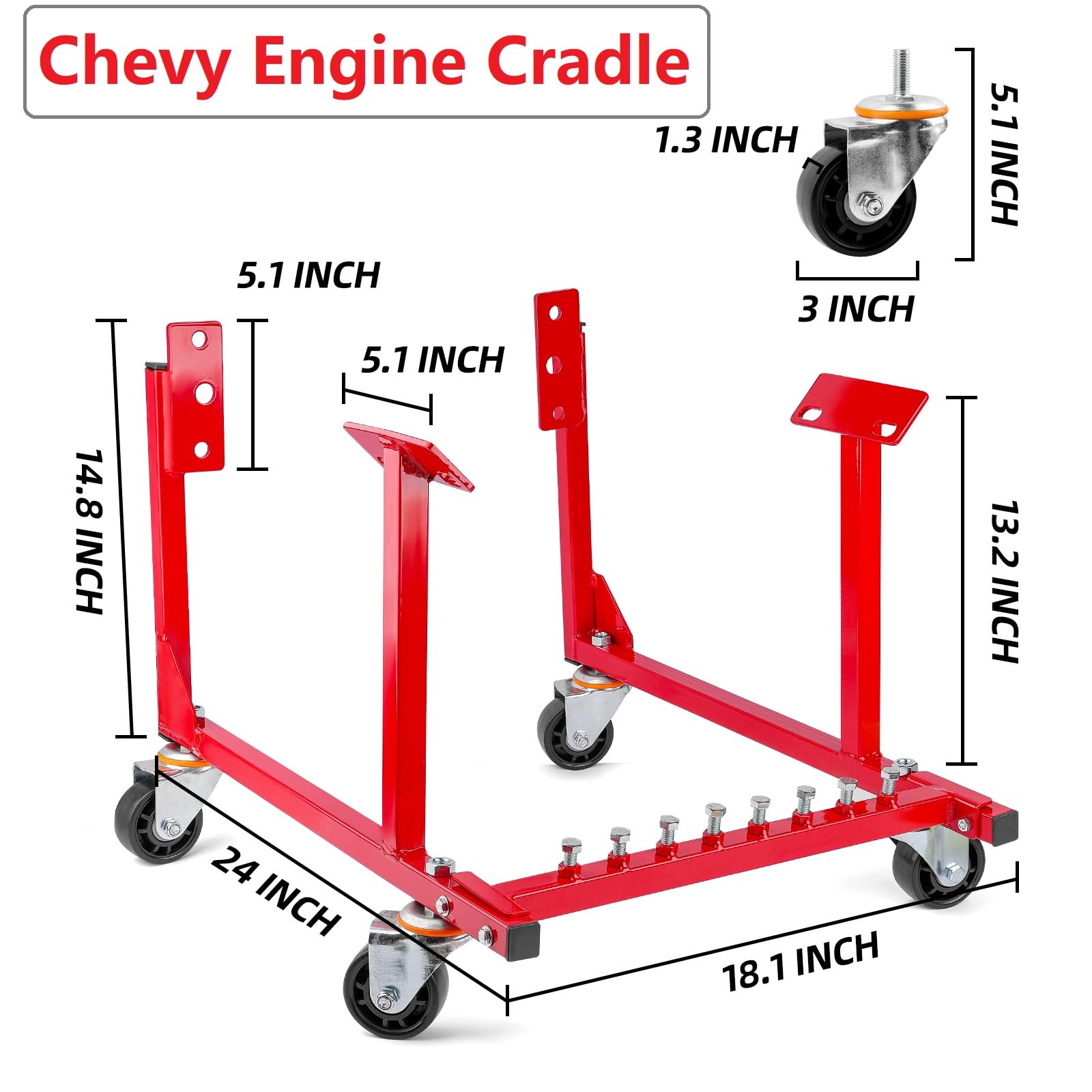 NATIONAL STANDARD Rolling Engine Cradle Stand with Wheels, Fits Chevy V8 Small Block and Big Block, Steel Construction, Built in
