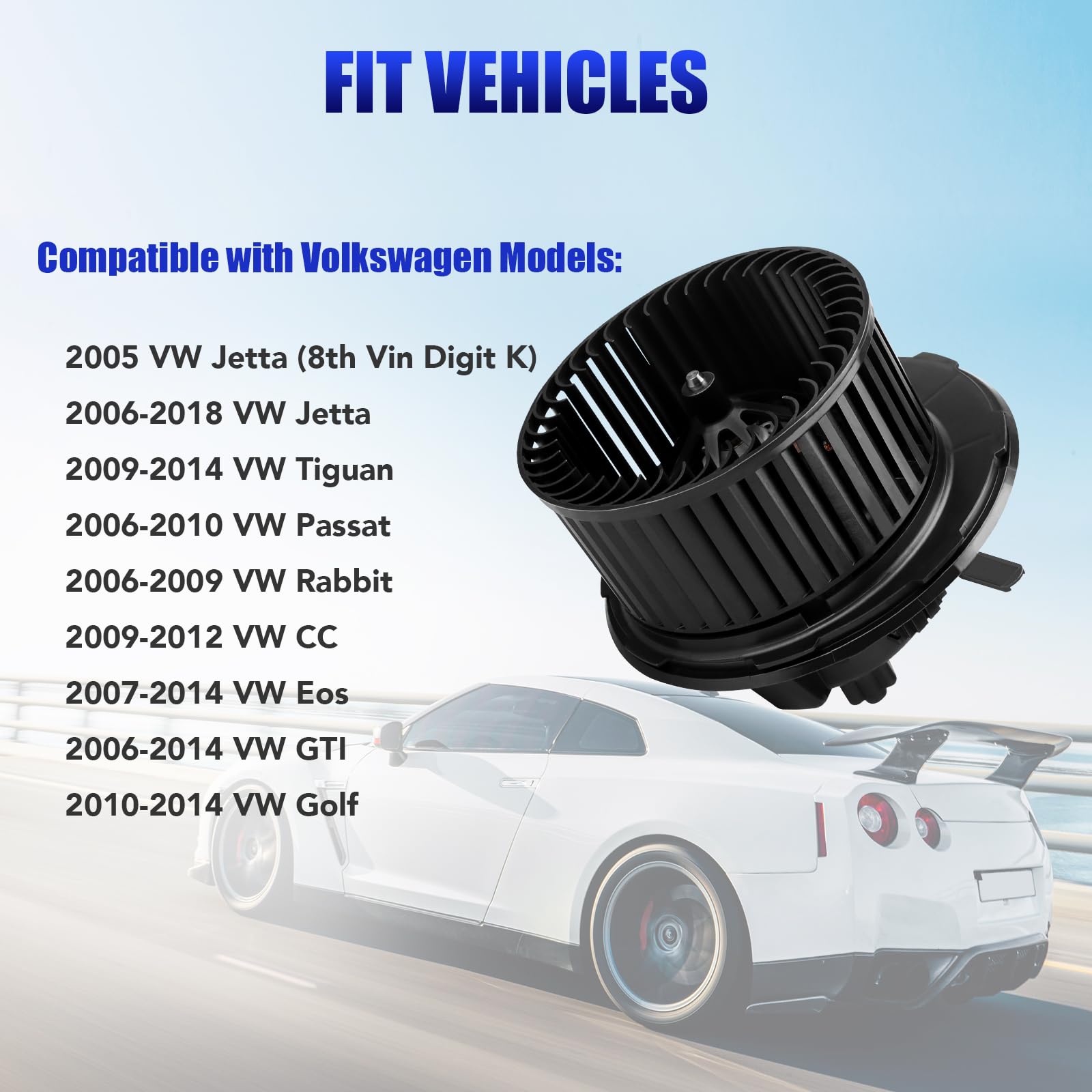 LCWRGS HVAC Heater Blower Motor Fan for 2005-2014 VW Jetta, Tiguan, Passat, Rabbit, CC, Eos, GTI, Golf - Model 156