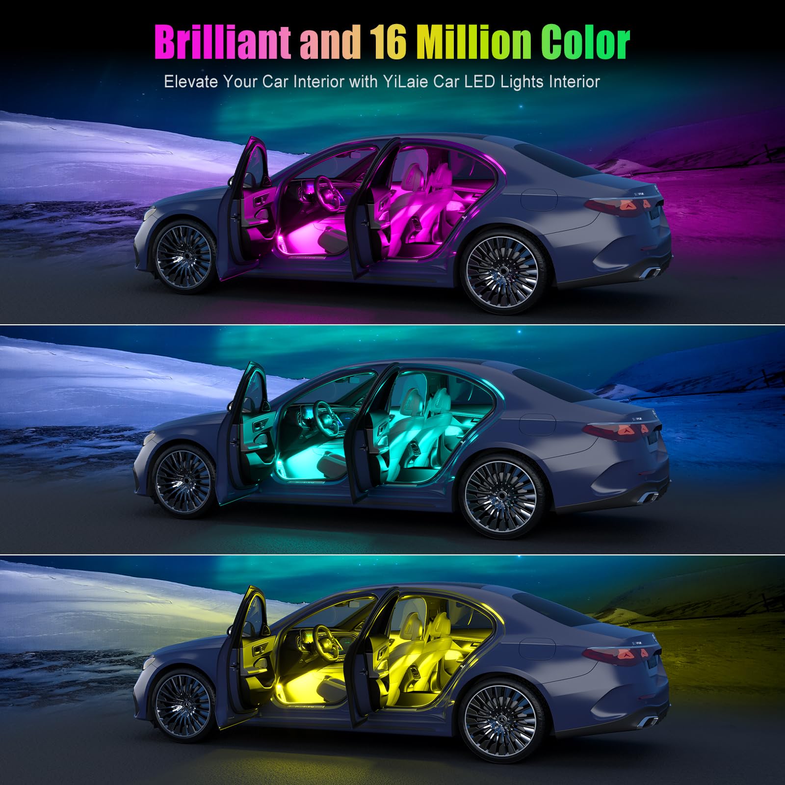 Yilaie Car Lights Interior, Multcolor Neon Light For Car With App Control And Button Control, Music Sync 4Pcs Usb Under Dash Lig
