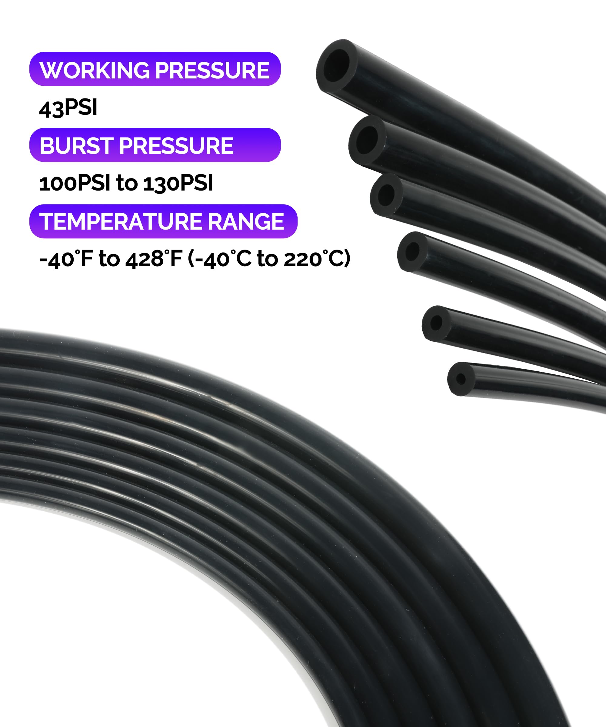 RACOONA 6PCS Vacuum Silicone Tubing Hose Kit, 5FT, 1/8"-3/8" Sizes, Black Automotive Accessories