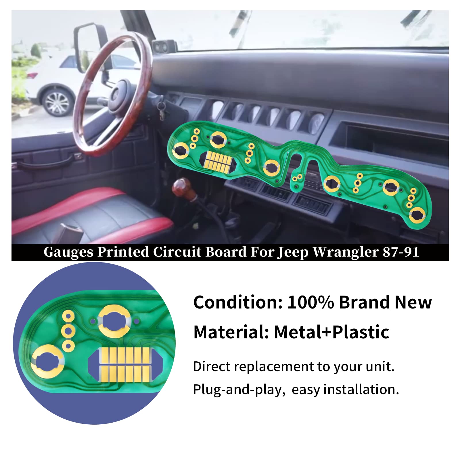 Ytpoools Circuit Board for Jeep Wrangler YJ 1987-1991, Metal Printed Dashboard Instrument Panel Replacement