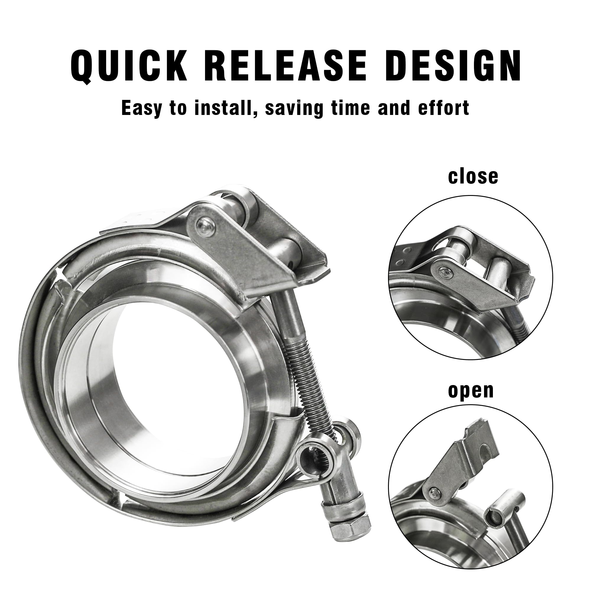 Wysiwyka 1Pc 4.5Inch 304 Stainless Steel Quick Release Exhaust V Band Clamp Kit With Female Male Flange