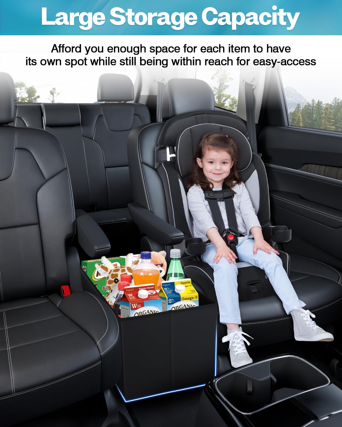 Mixsuper Liner Car Seat Organizer for Kia Telluride 2020-2026, Black Leather Backseat Console Storage Box for Kids and Pets