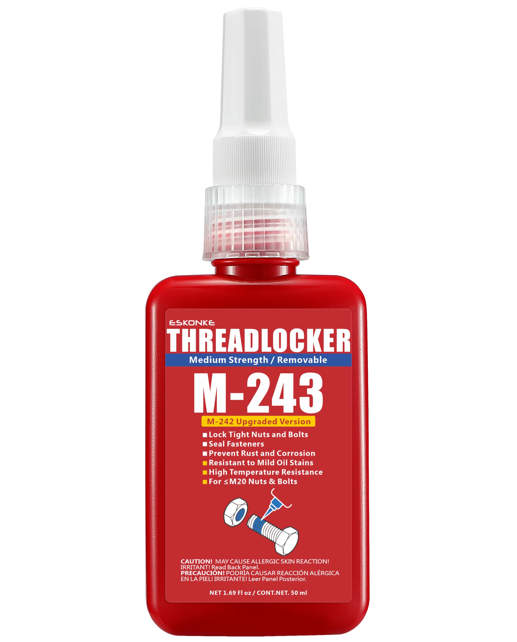 Eskonke Blue Thread Locker 243 Nuts & Bolts Locker Medium Strength Removable 1.69 Fl Oz Threadlocker Lock Tight & Seal Fasteners