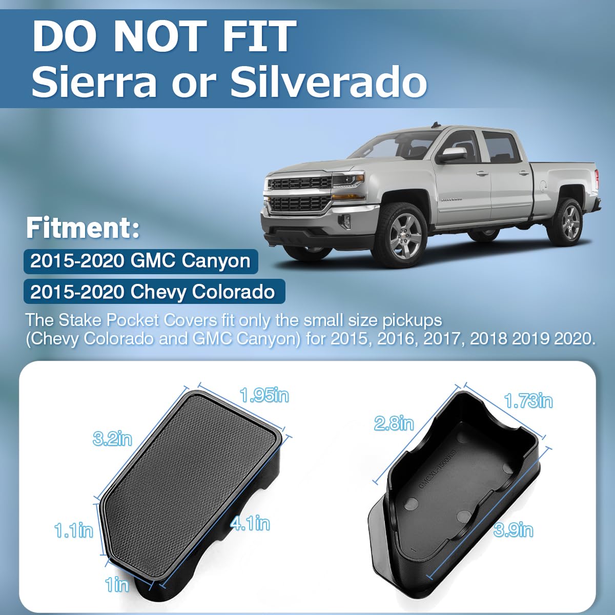 Shademax Stake Pocket Covers for 2015-2020 GMC Canyon/Chevy Colorado, Black, ABS Material, Set of 2