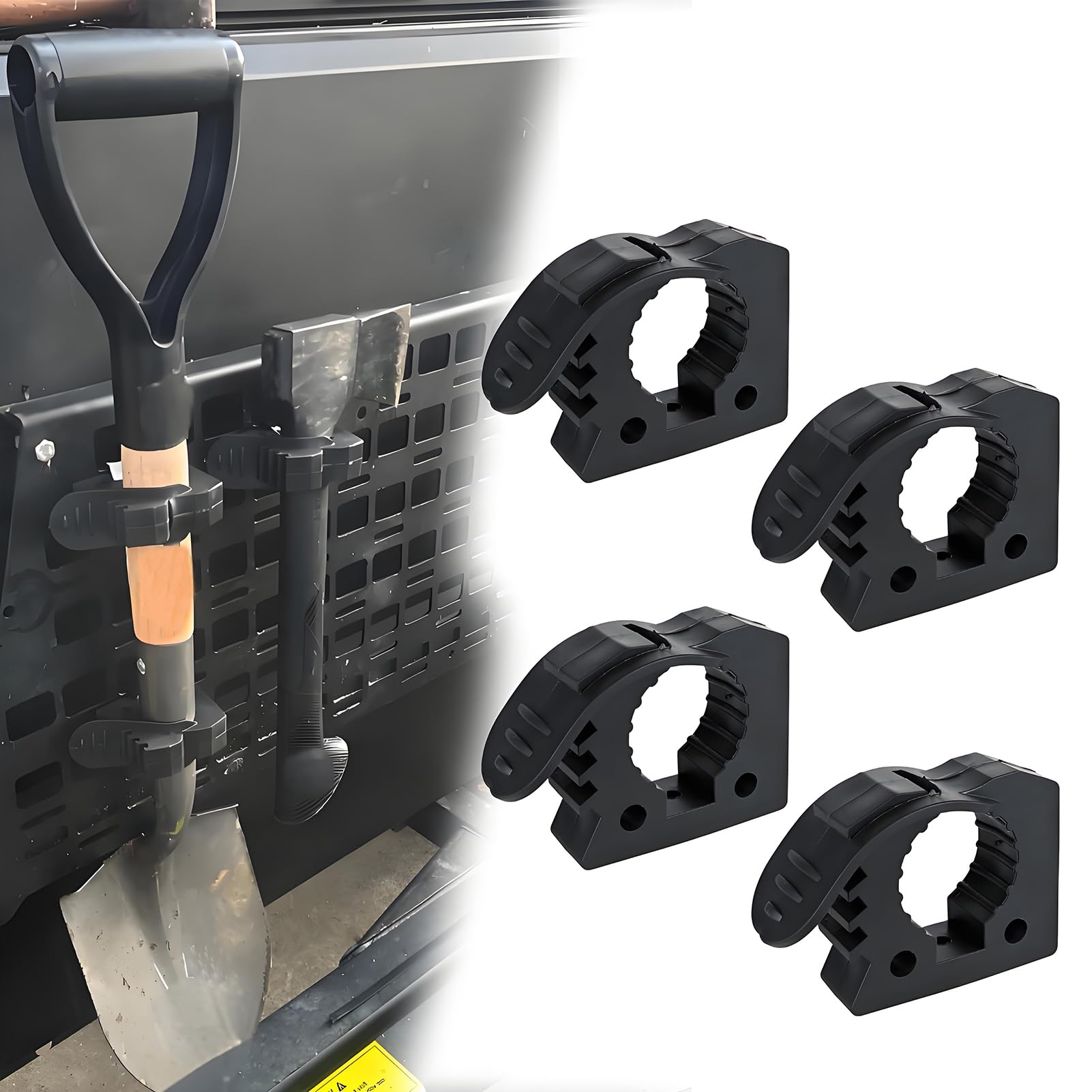 UTV ATV Shovel Holder & Tool Mount, Quick-Release Molle Panel Rubber Clamps for Ford Truck, for Jeep Off-Road Vehicles, Trailers