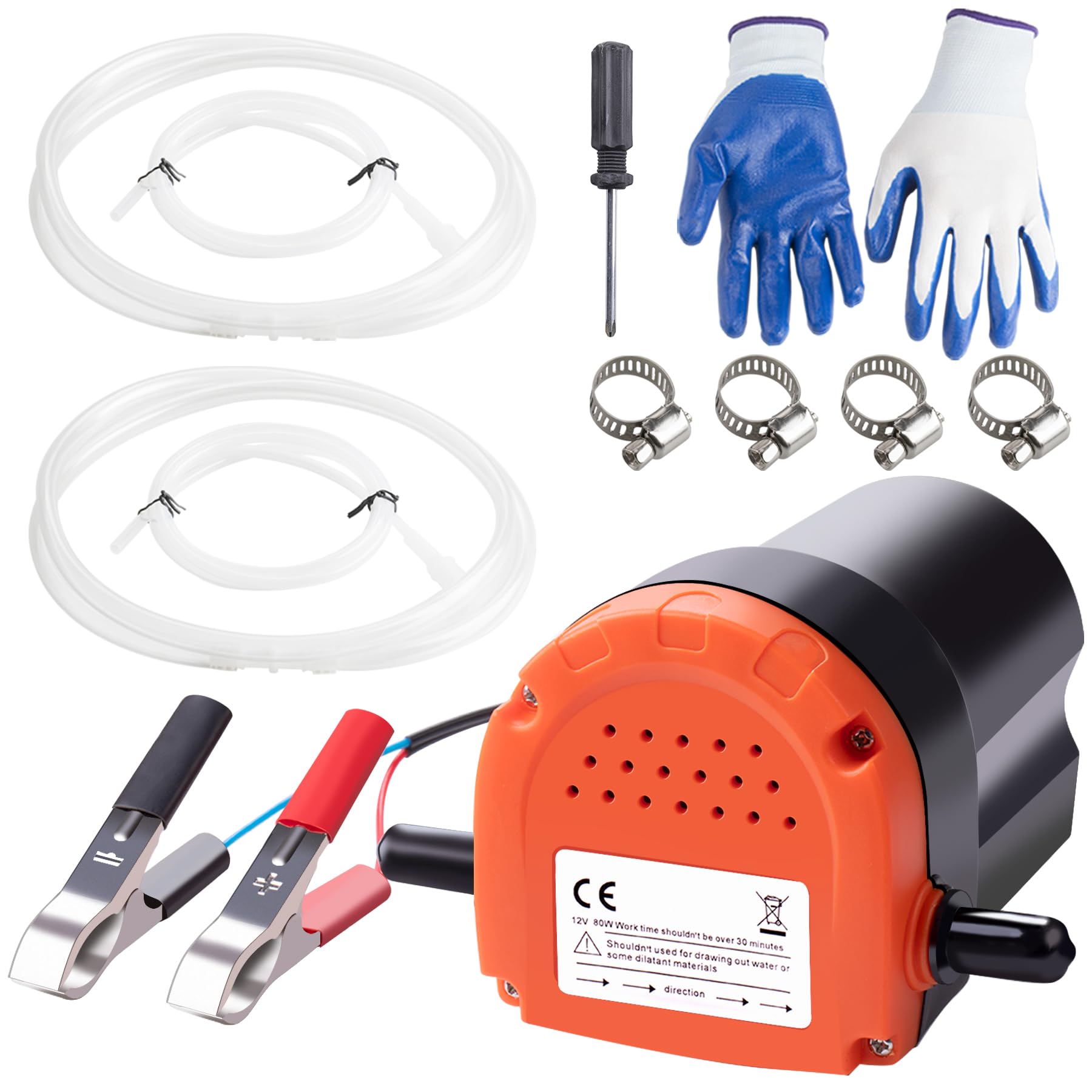 PLUMIA Oil Change Pump Extractor 12V 80W - Upgraded Diesel Fluid Suction Pump for Boat, Car, Motorcycle, ATV - Orange