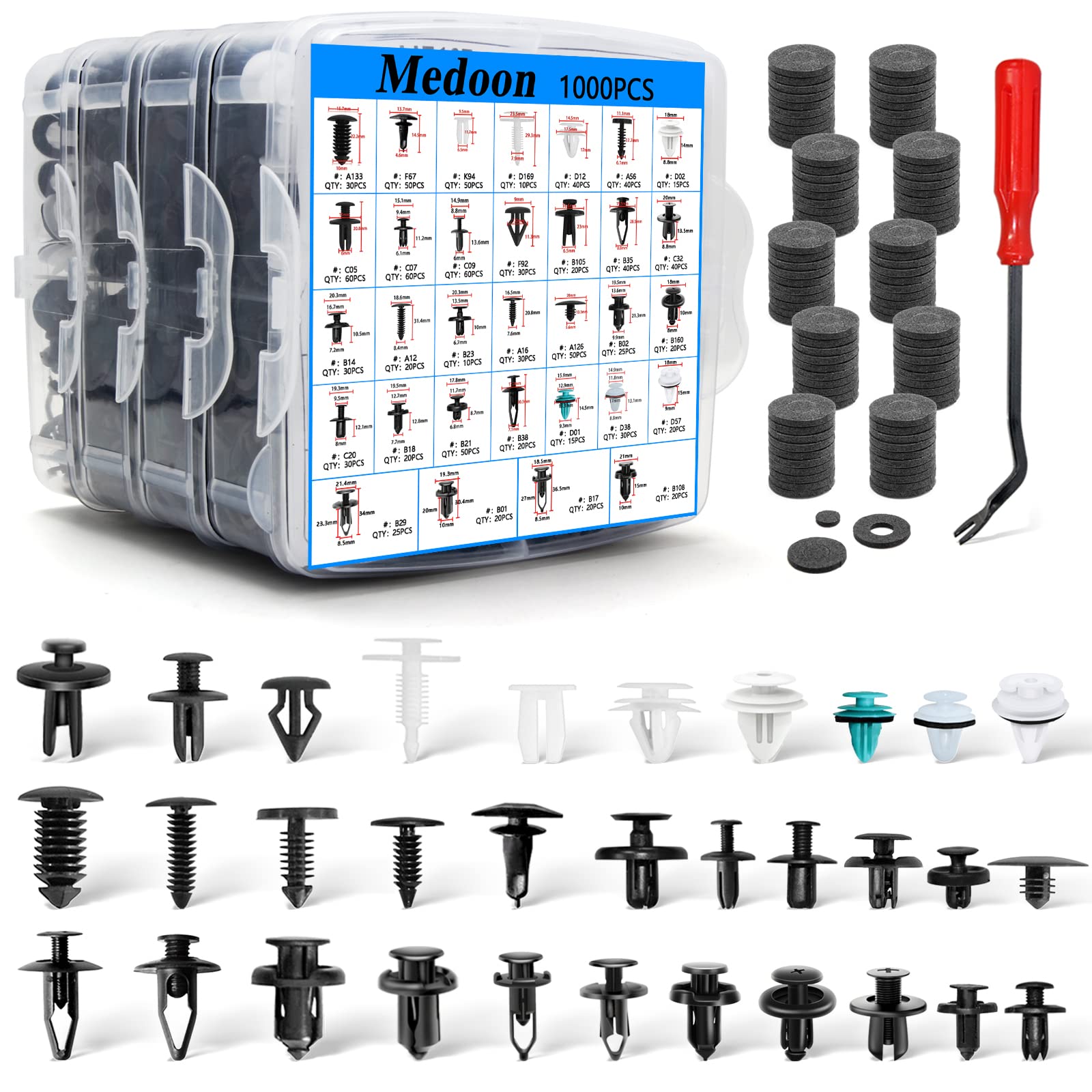 Medoon Car Retainer Clips 1101 PCS Car Door Panel Trim Clips Kit 32 Most Popular Sizes Cars Body Kits 1 Pcs Fastener Remover for