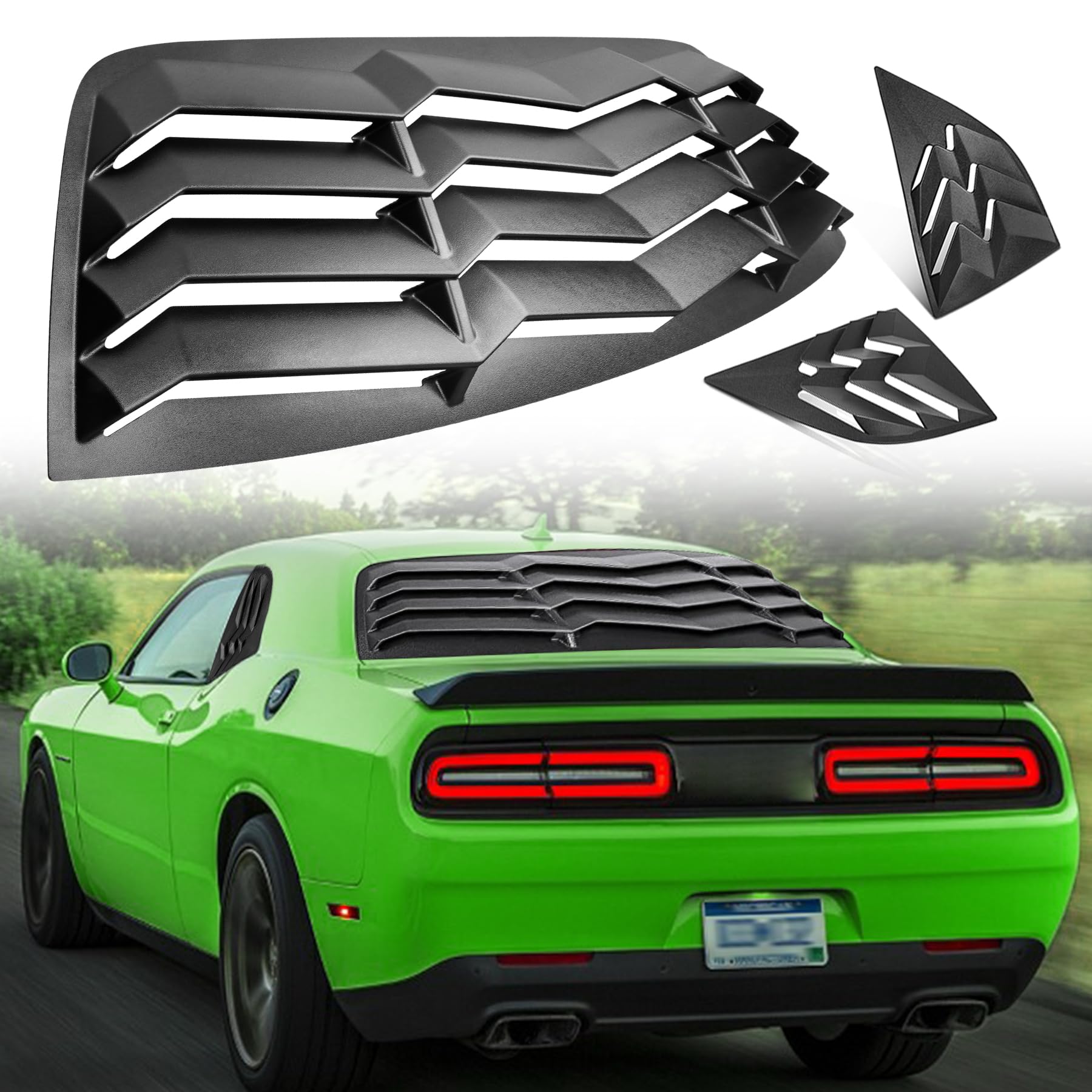 CUMART 2008-2023 Rear+Side Window Louver Windshield Sun Shade Cover ABS Black Compatible with Dodge Challenger 2008 2009 2010 20